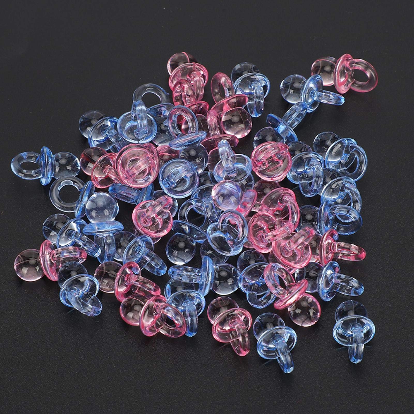 100Pcs Acrylic Pacifier Clips - Baby Shower Favors, Birthday Party Decorations, Baptism Gifts & Soothing Mini Pacifier Toys (Transparent + Blue) - Perfect for Newborn Essentials, Baby Registry & Nursery Decor