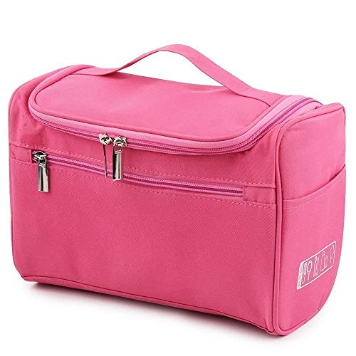 Clematis Hanging Travel Toiletry Bag - Waterproof Cosmetic Organizer with Hook for Makeup, Grooming Essentials & Toiletries - Perfect for Vacation, Business Trips & Gym (Pink)