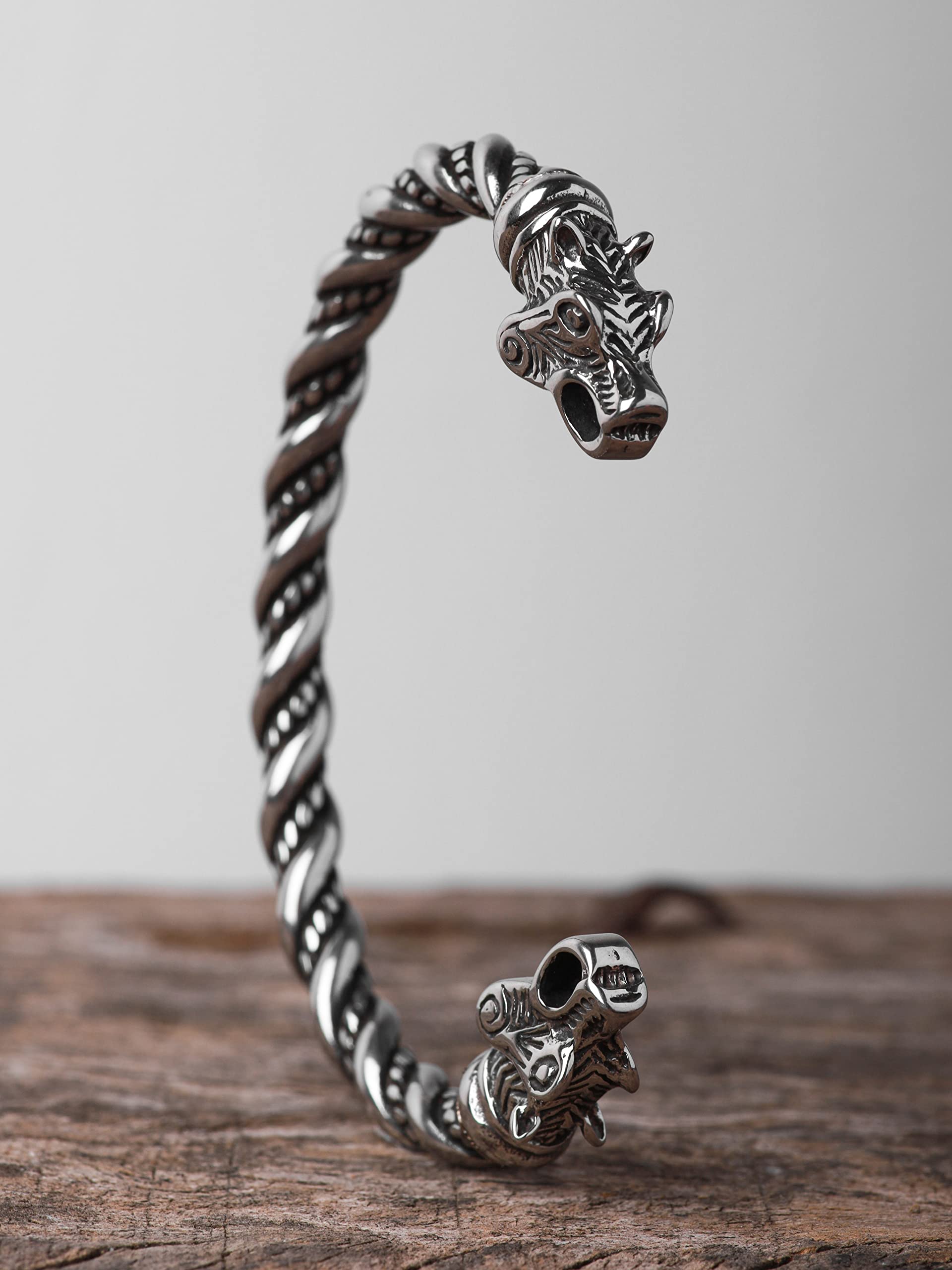 HAQUIL Stainless Steel Viking Twisted Cuff Bracelet for Men - Norse Arm Ring Jewelry - Durable Viking Gift for Him - Perfect for Cosplay, LARP & Medieval Reenactment