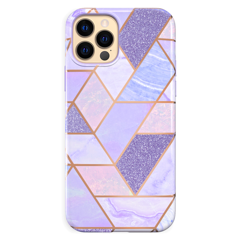 Stylish Purple Geometric Marble iPhone Case - Durable Protective Cover for iPhone 13/14/15 Pro Max - Trendy Aesthetic Phone Case for Women & Men - Perfect for Daily Use, Travel & Gift Giving