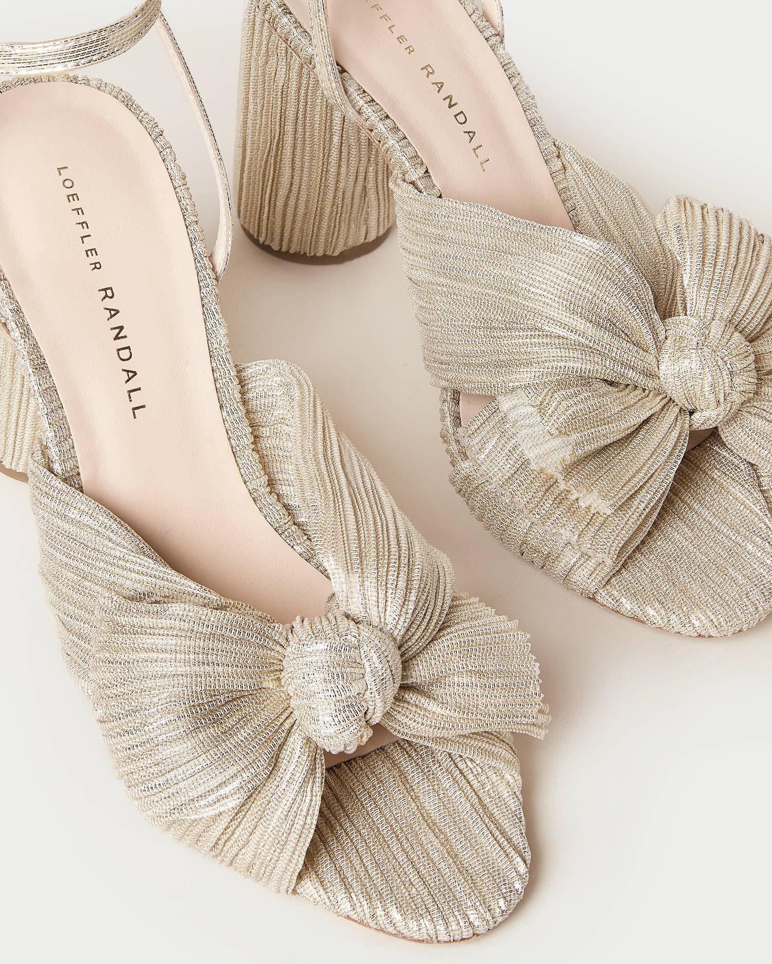 Camellia Platinum Pleated Bow Heel - Elegant Women's Dress Shoes for Weddings, Parties & Special Occasions