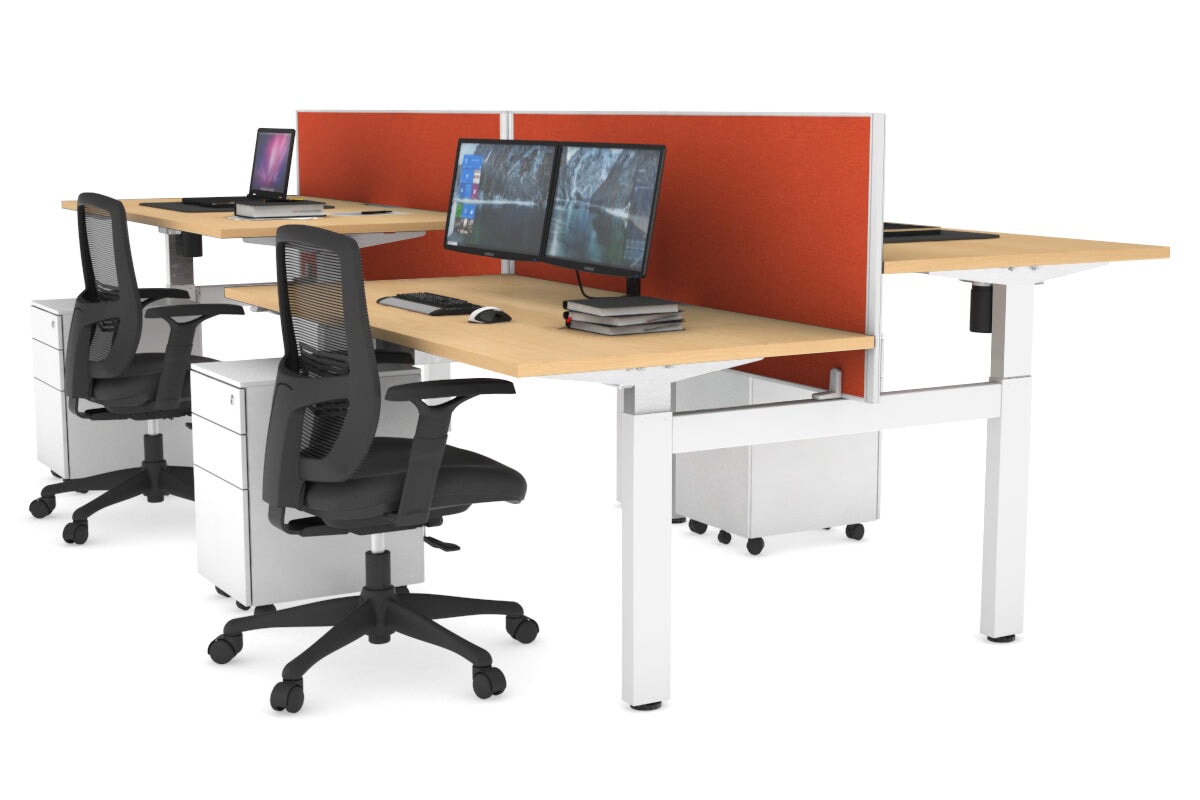Adjustable 4-Person H Bench Workstation - White Frame [1600L x 800W] - Perfect for Office, Classroom, or Collaborative Workspace