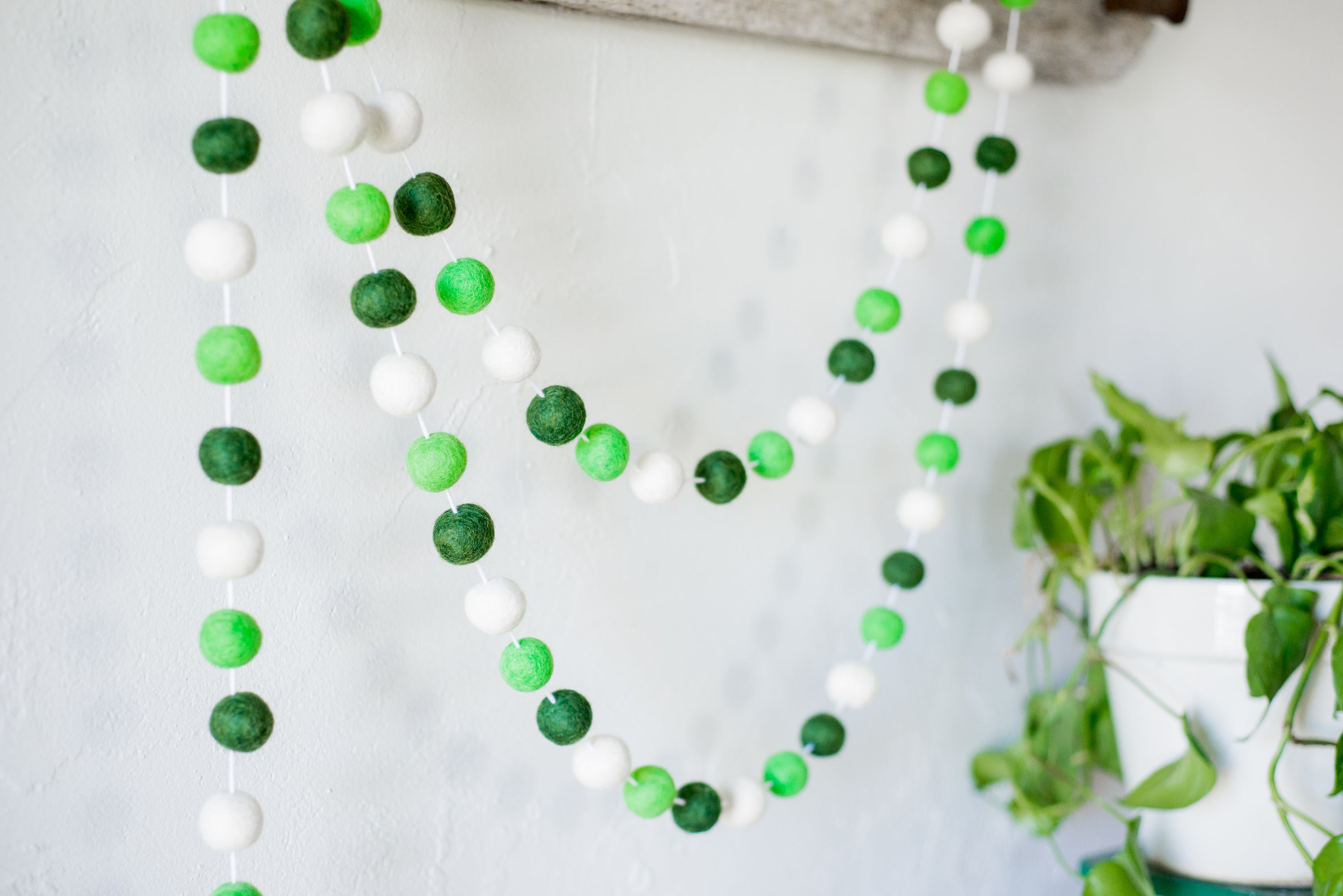 St. Patrick's Day Felt Ball Garland - Green & Gold Party Decor for Irish Themed Events, Home Decor, and Holiday Celebrations