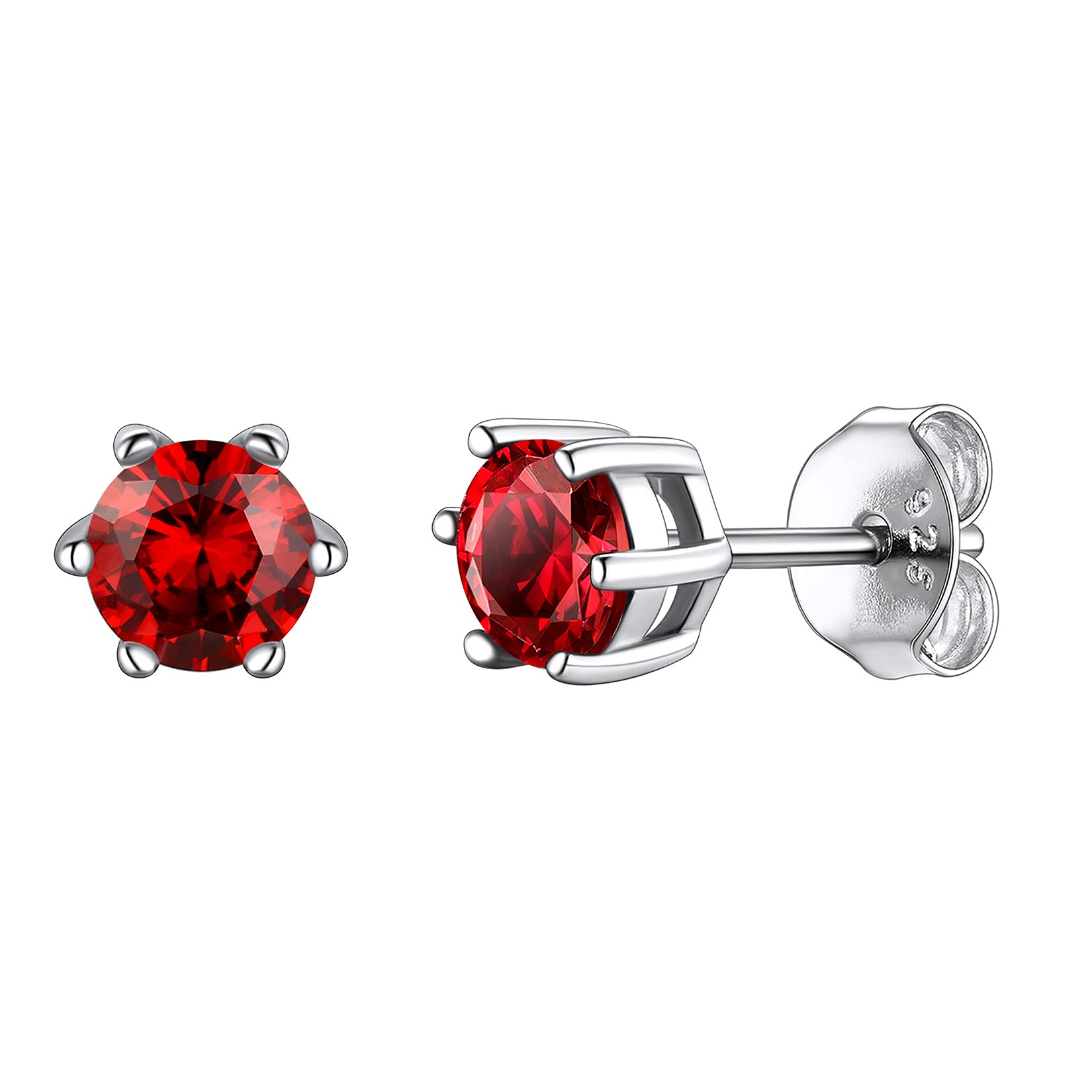 Suplight 925 Sterling Silver 6 Prong Birthstone Necklace & Stud Earrings Set - Dainty Small Crystal Jewelry for Women & Girls (Gift Box Included) - Perfect for Birthdays, Anniversaries & Everyday Elegance
