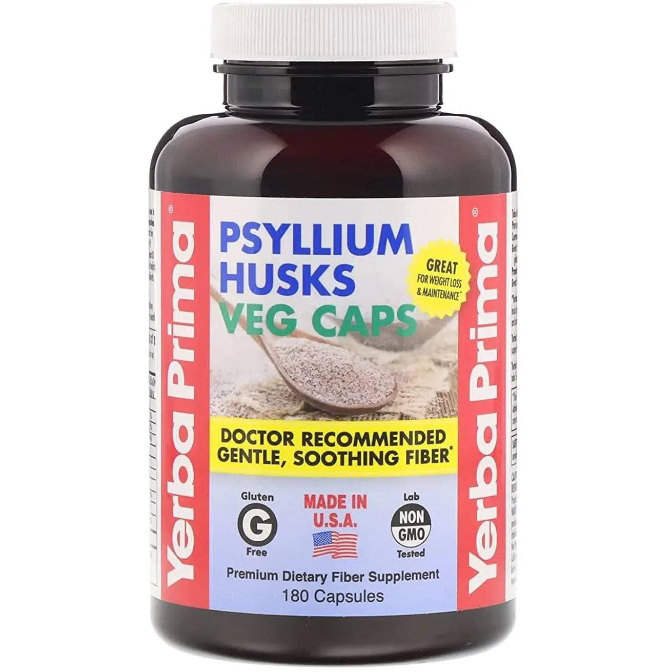 Yerba Prima Psyllium Husks Veg Caps - 100% Pure Natural Fiber Supplement for Digestive Health & Weight Management - Perfect for Smoothies, Baking & Daily Wellness Routine