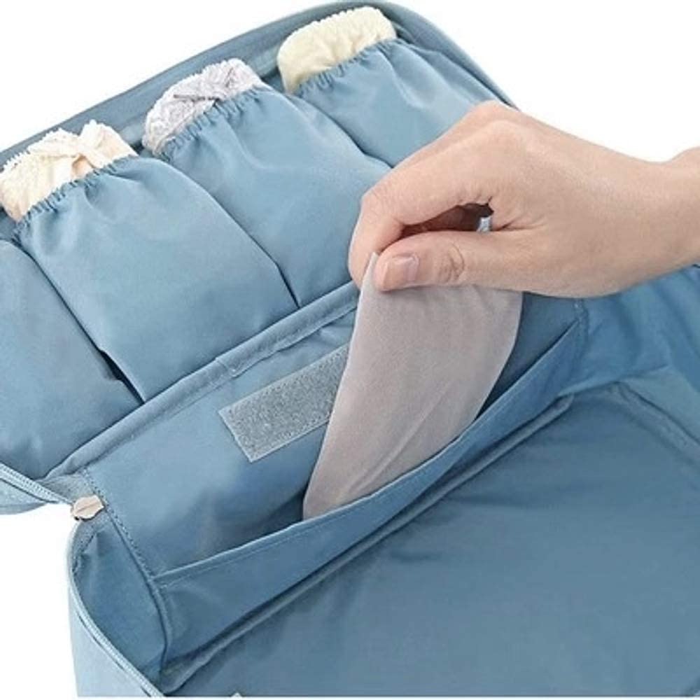 Multi-Function Underwear & Bra Organizer - Lightweight Double Layer Travel Cosmetic Bag with Compartments for Women | Perfect for Travel, Gym & Daily Storage (Blue)