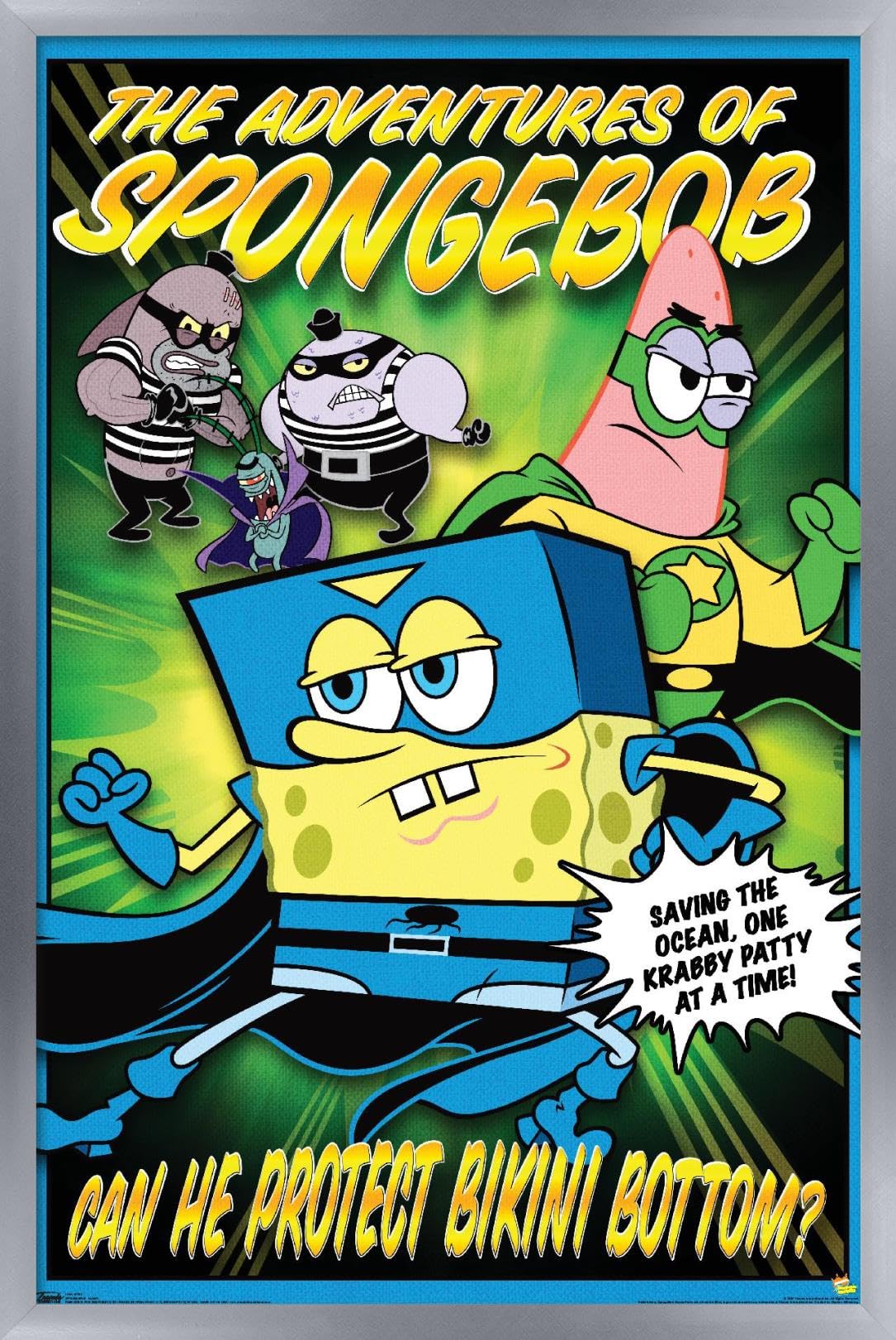 Nickelodeon Spongebob Funny Wall Poster - 22.375 x 34 Inches Silver Framed Decor for Kids Room, Living Room & Office | Cartoon Home Decor Gift