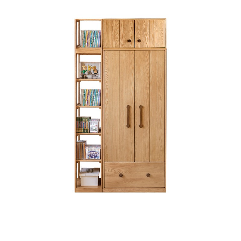 Premium Oak Solid Wood Kids Wardrobe - Multi-Functional Storage Organizer for Clothes, Toys & Books - Perfect for Bedroom, Nursery & Playroom Organization