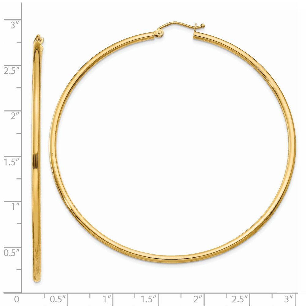 14K Yellow Gold Lightweight Tube Hoop Earrings (63mm x 2mm) - Dainty Everyday Jewelry for Women, Perfect for Work, Date Night & Special Occasions