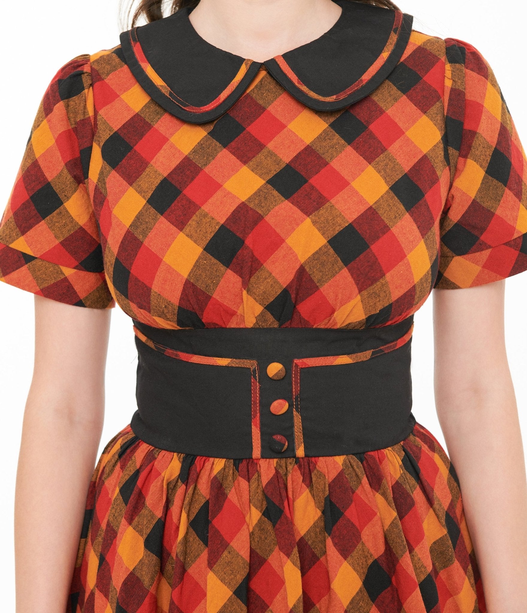Vintage 1950s Orange & Red Plaid Swing Dress with Peter Pan Collar | Retro 50s Style Party Dress for Women | Perfect for Cocktail Parties, Holiday Events & Vintage Fashion Lovers