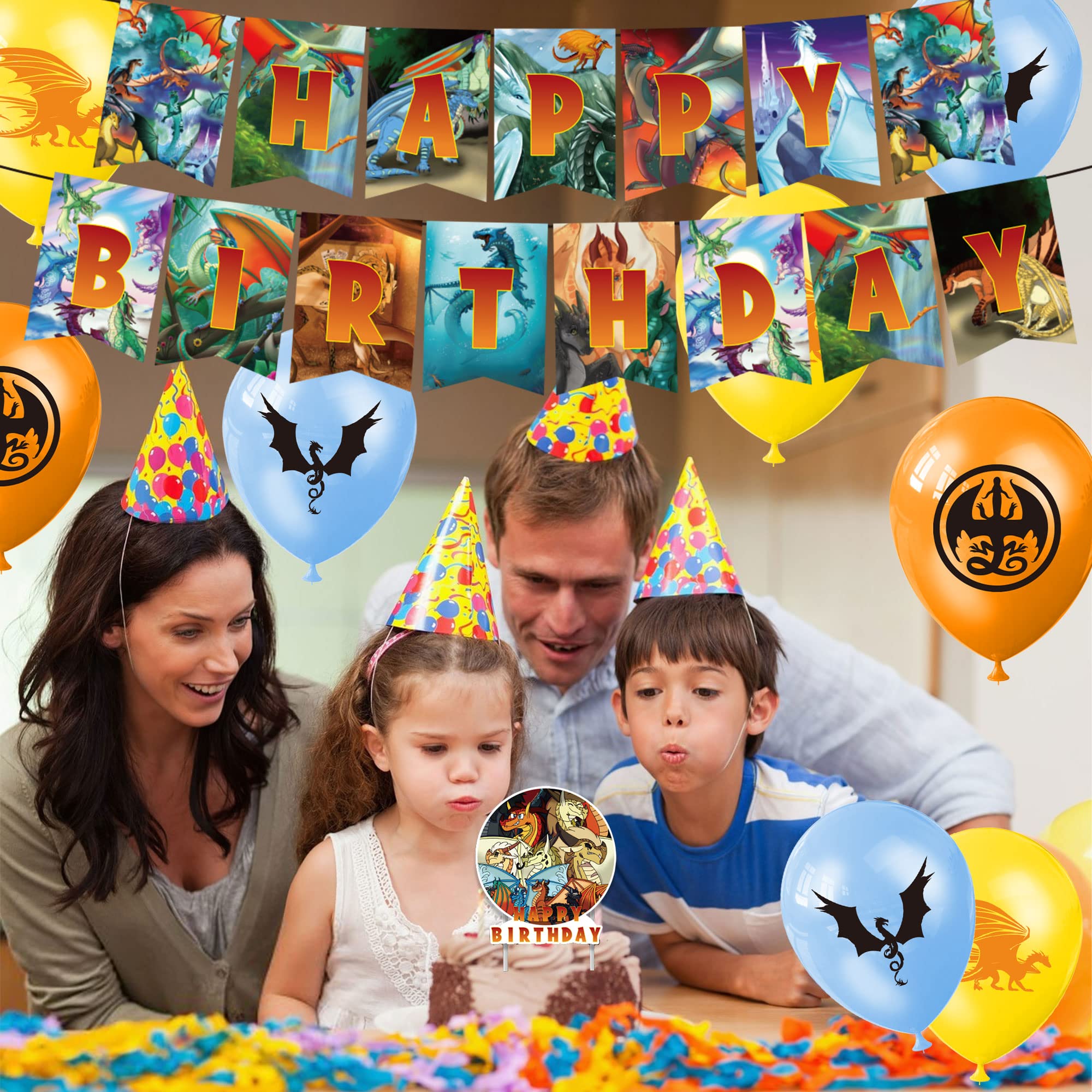 92Pcs Wings of Fire Dragon Party Decorations Set - Happy Birthday Banner, Balloons, Cupcake Toppers & Stickers for Kids & Adults - Perfect for Themed Birthday Parties, Baby Showers & Fantasy Celebrations