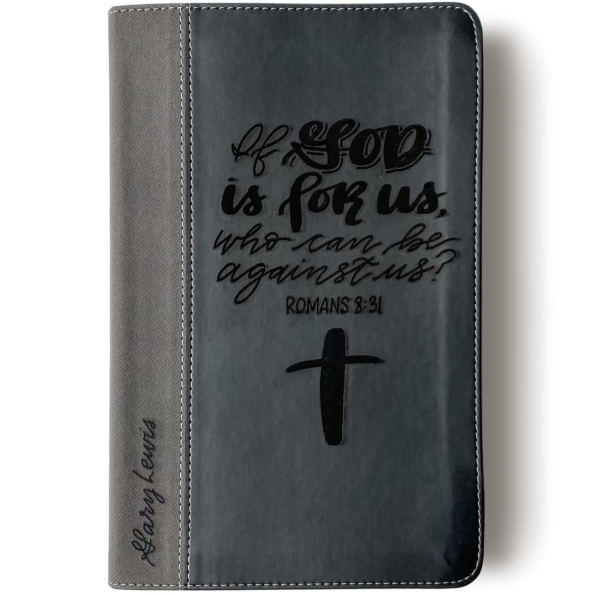Personalized NIV Black/Gray Leathersoft Bible with Hand Lettering & Laser Engraving - Custom Name Engraving Available - Perfect Gift for Weddings, Baptisms, Graduations & Birthdays - Ideal for Daily Devotion, Church Services & Special Occasions