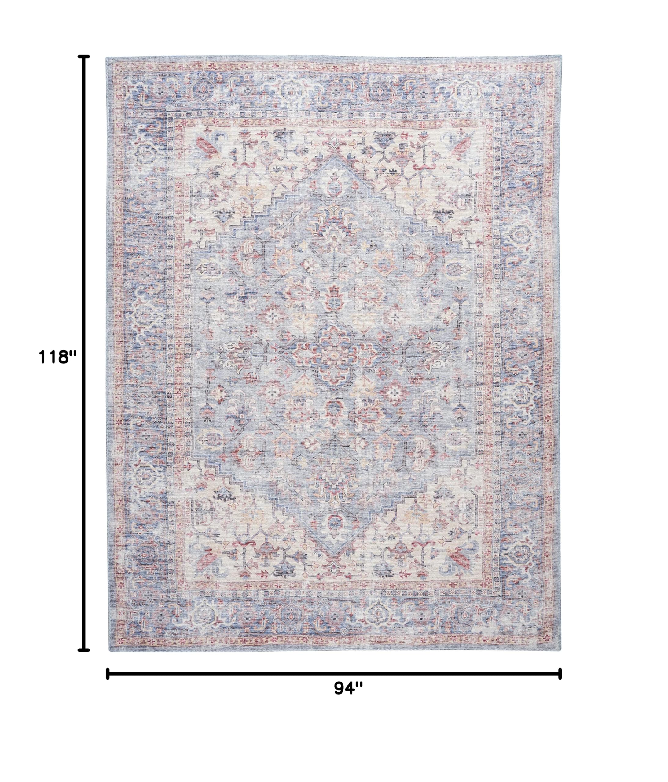 Nicole Curtis Bohemian Blue Area Rug 8x10 ft - Machine Washable, Non-Shedding, Easy to Clean - Perfect for Living Room, Bedroom, Dining Room & Kitchen Decor