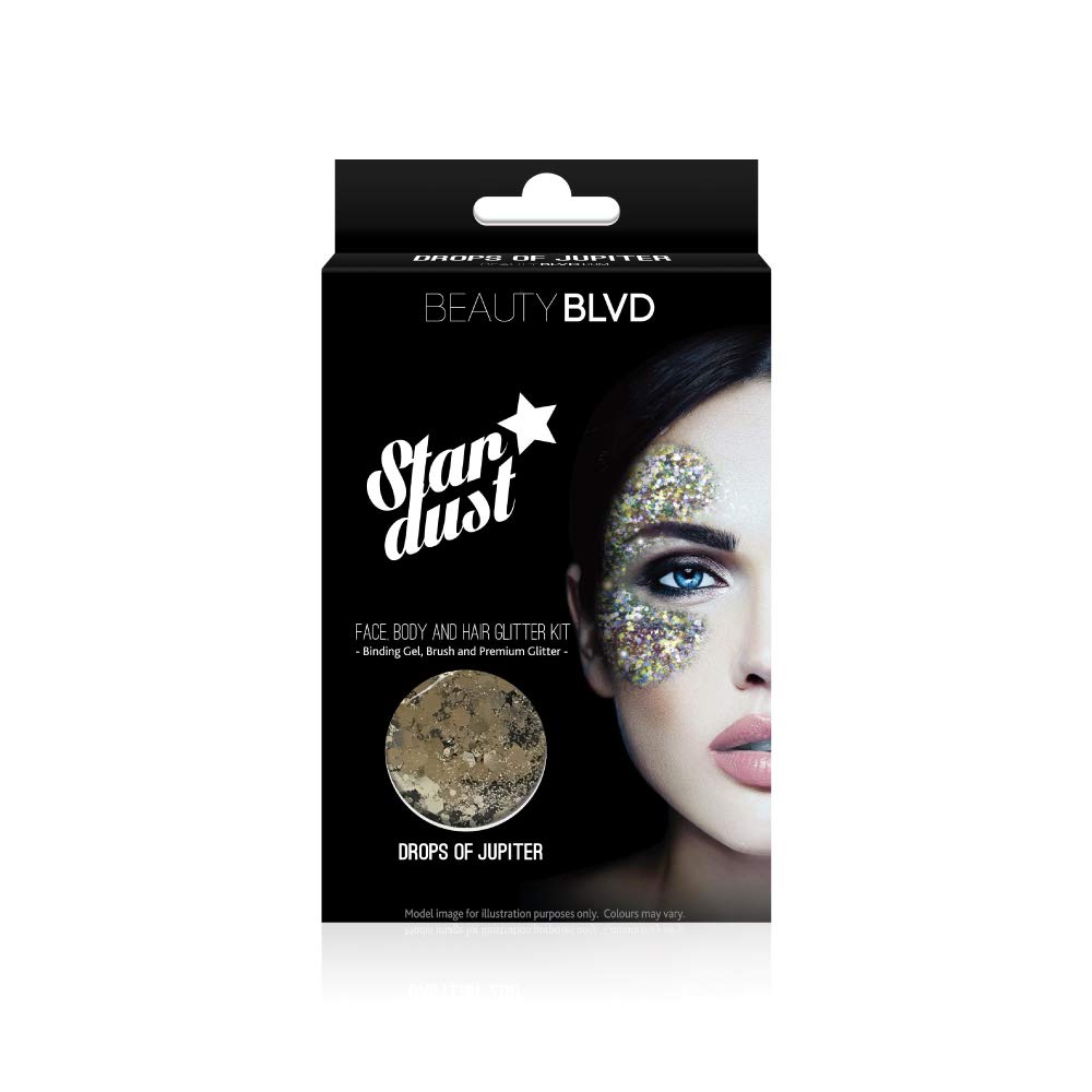 BEAUTYBLVD Stardust Face, Hair & Body Glitter Kit - Drops of Jupiter - Shimmer Makeup for Festivals, Parties & Cosplay - Vegan & Cruelty-Free Glitter Set for Face & Body Art