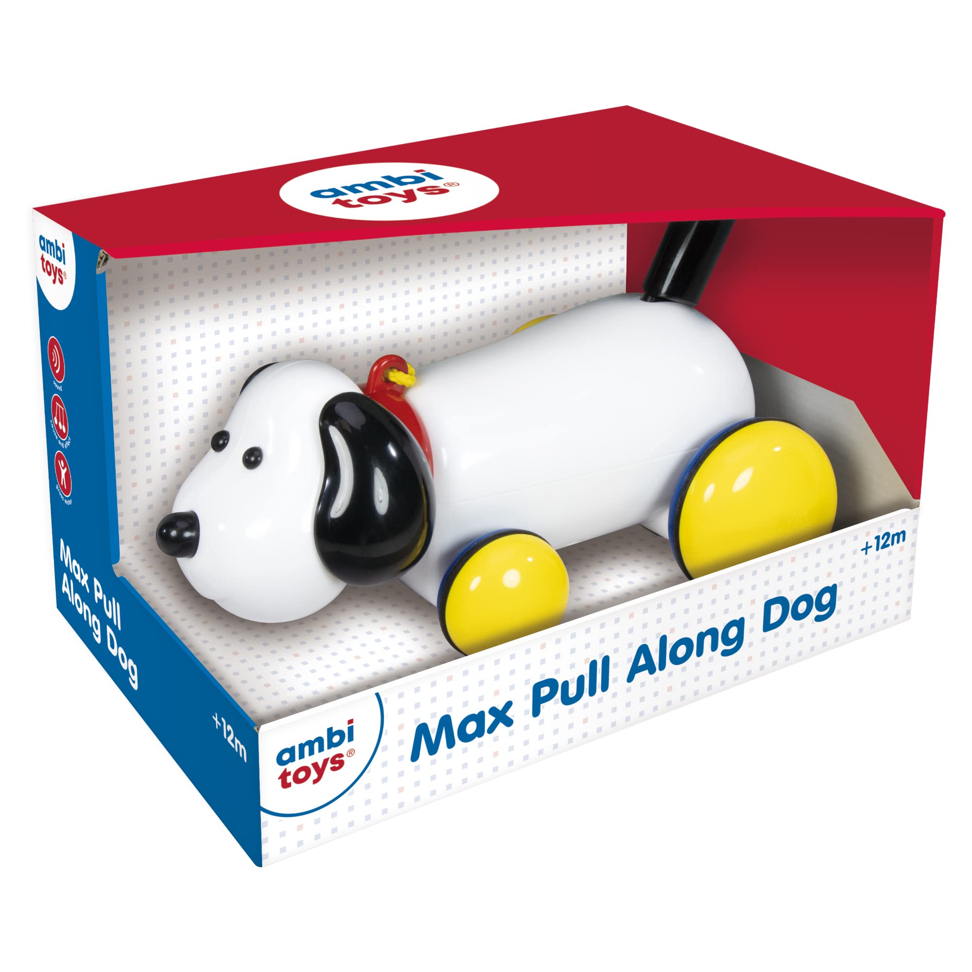 Galt Ambi Toys - Max Pull Along Dog for Toddlers | Wooden Pull Toy for Kids Ages 1-3 | Educational Walking Toy for Early Development | Perfect for Indoor Play & Learning Activities