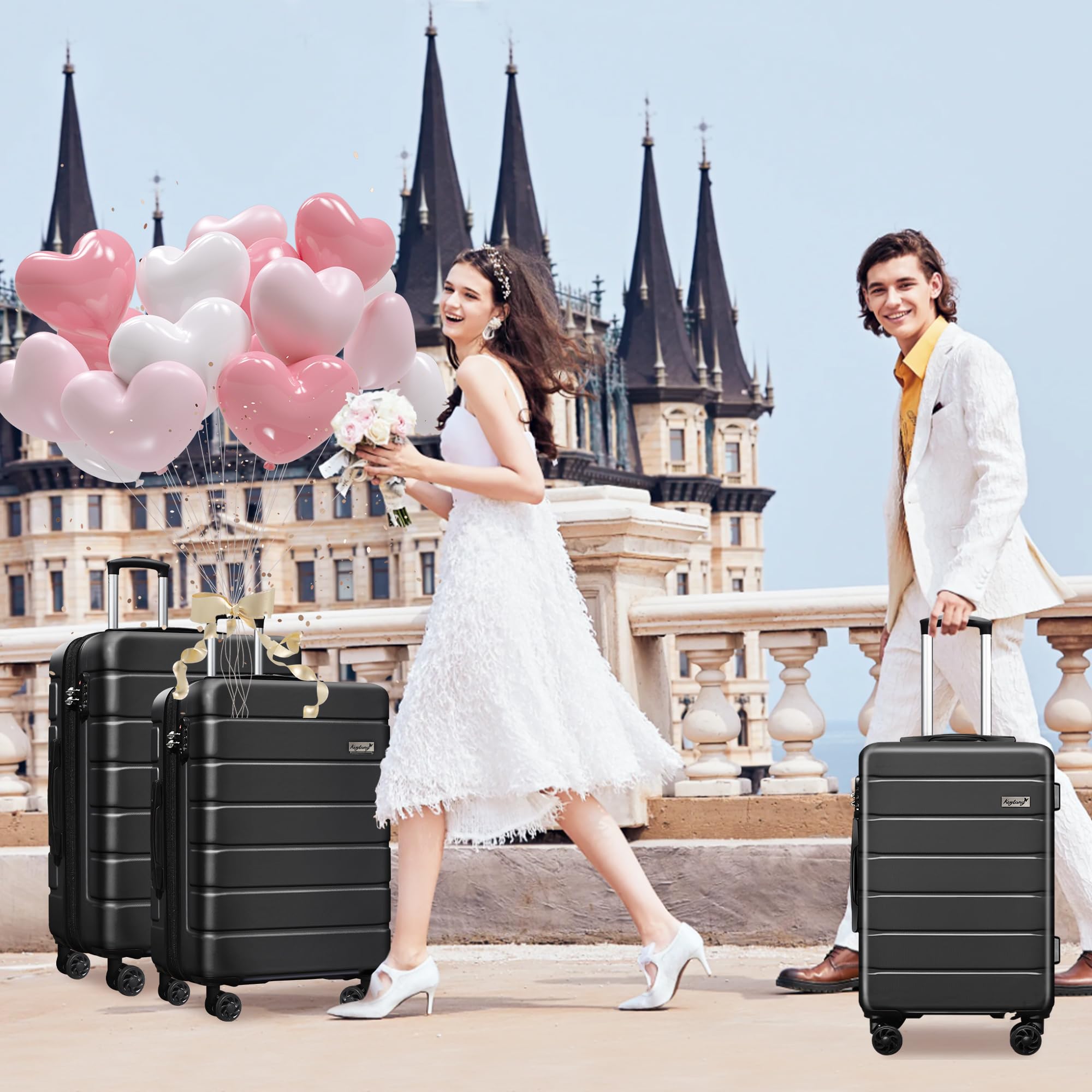 Lightweight Expandable 3-Piece Hardshell Luggage Set with Double Spinner Wheels & TSA Lock - 20in, 24in, 28in Carry-On Suitcases for Travel - Perfect for Family Vacations, Business Trips & International Adventures (Black)