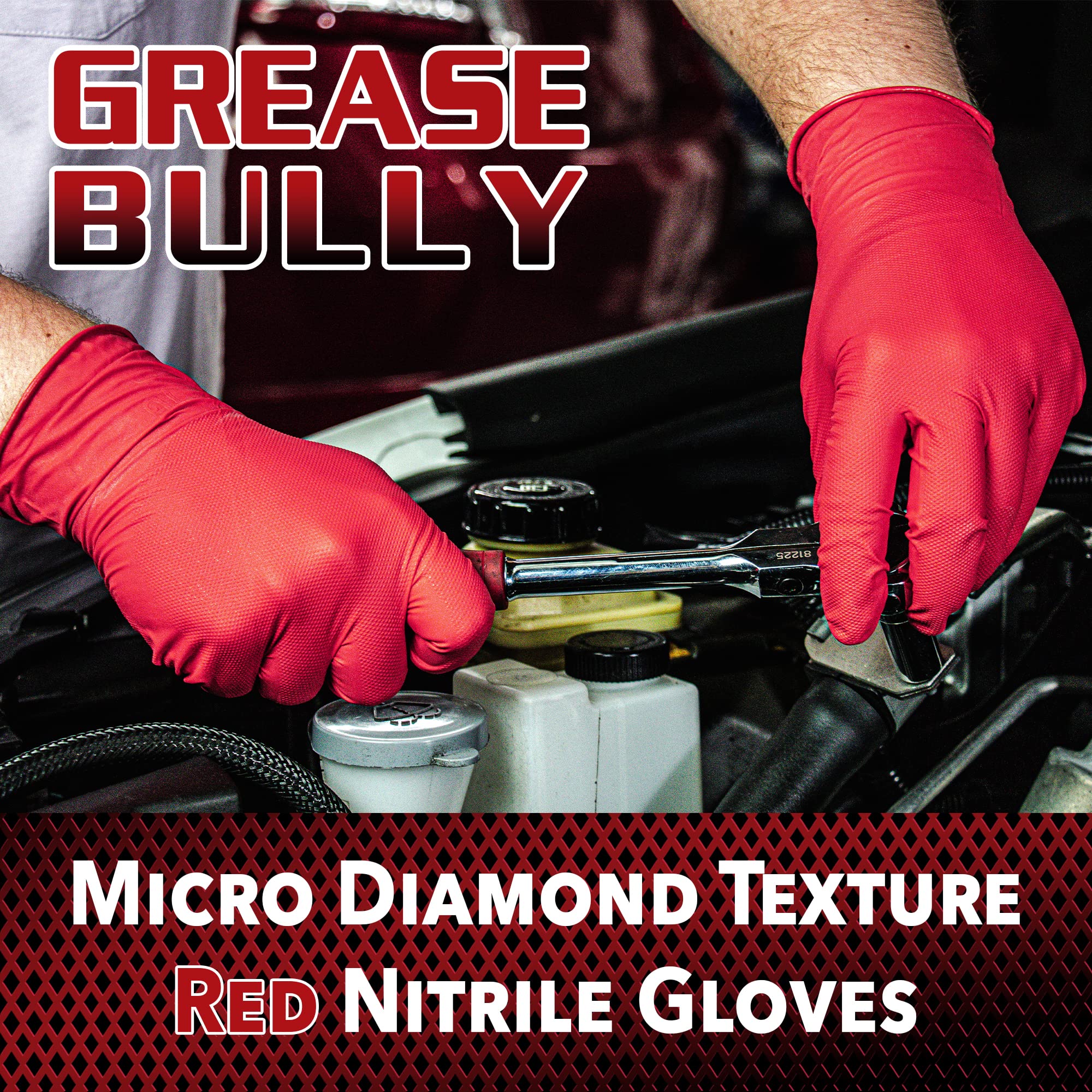 **EPPCO Grease Bully 7-Mil Red Nitrile Gloves - Disposable, Powder-Free, Latex-Free, Textured Grip - Heavy-Duty Mechanic Gloves for Automotive, Industrial & DIY Use**