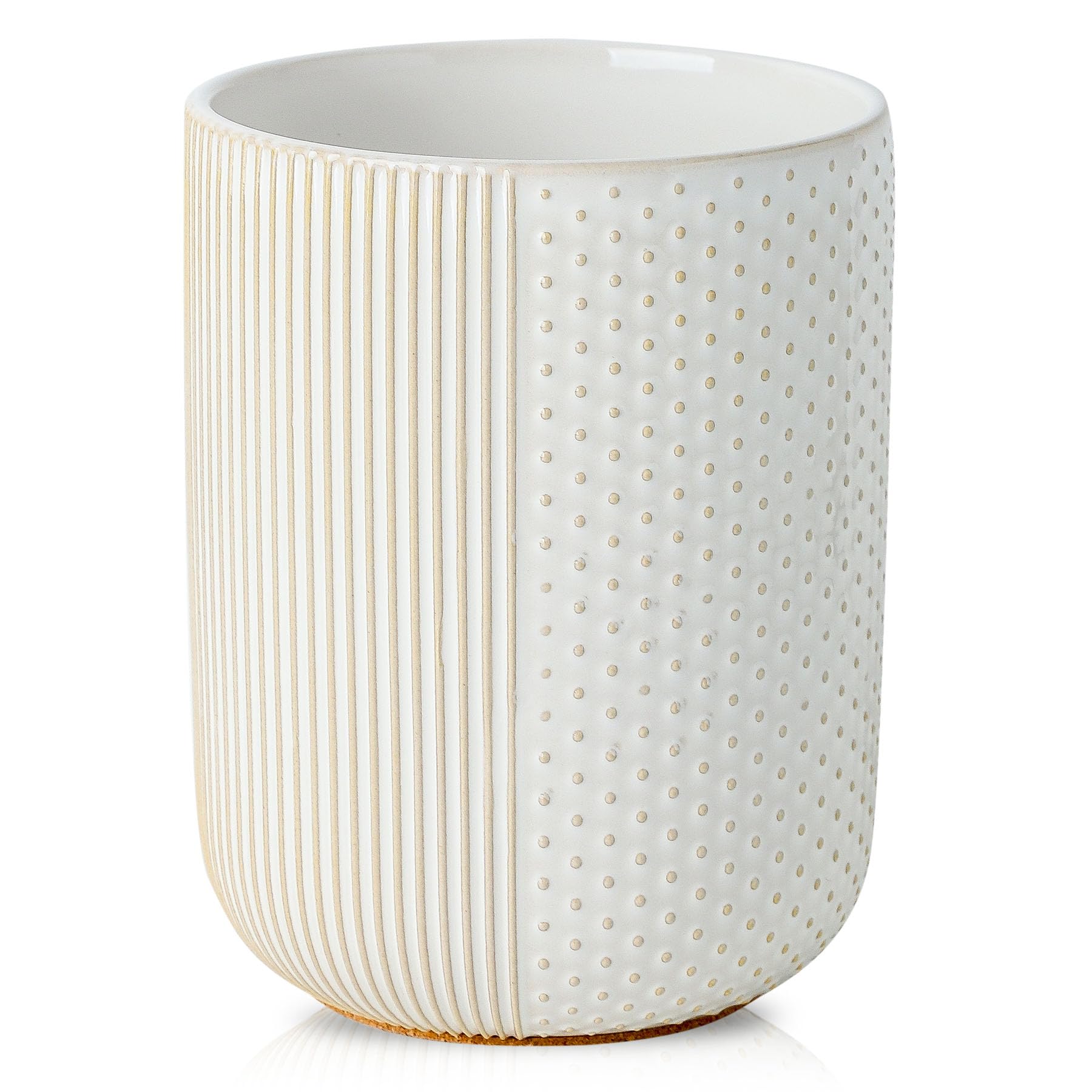 White Ceramic Kitchen Utensil Holder with Cork Mat - Countertop Organizer for Spatulas, Spoons & Cooking Tools - Perfect for Modern Kitchens & Home Cooking
