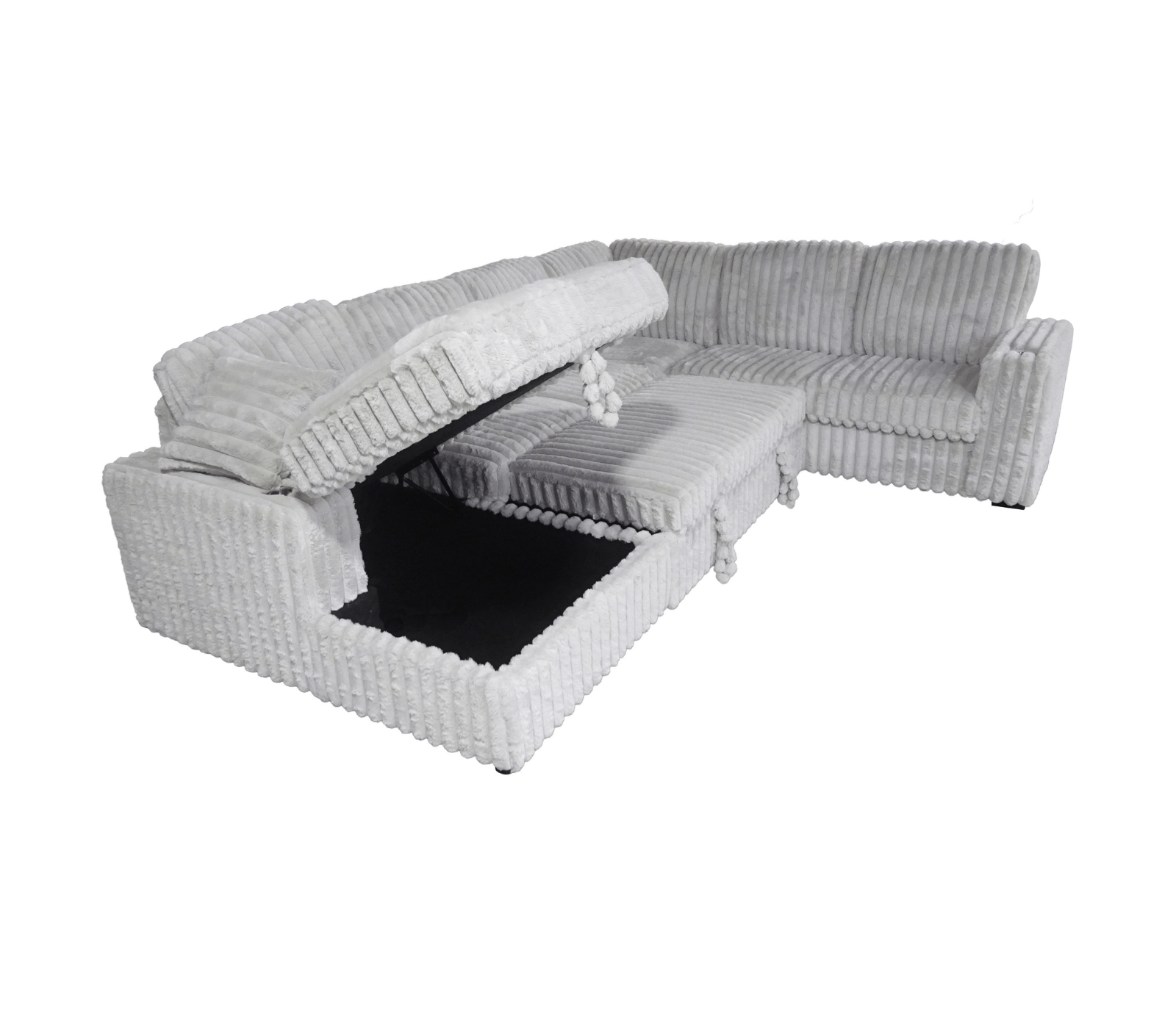 Zelia Plush Grey Minky Corduroy Large Sectional Sofa Bed with Storage Chaise & Cup Holders - Convertible Sleeper Sofa for Small Spaces, Living Room & Guest Room Comfort