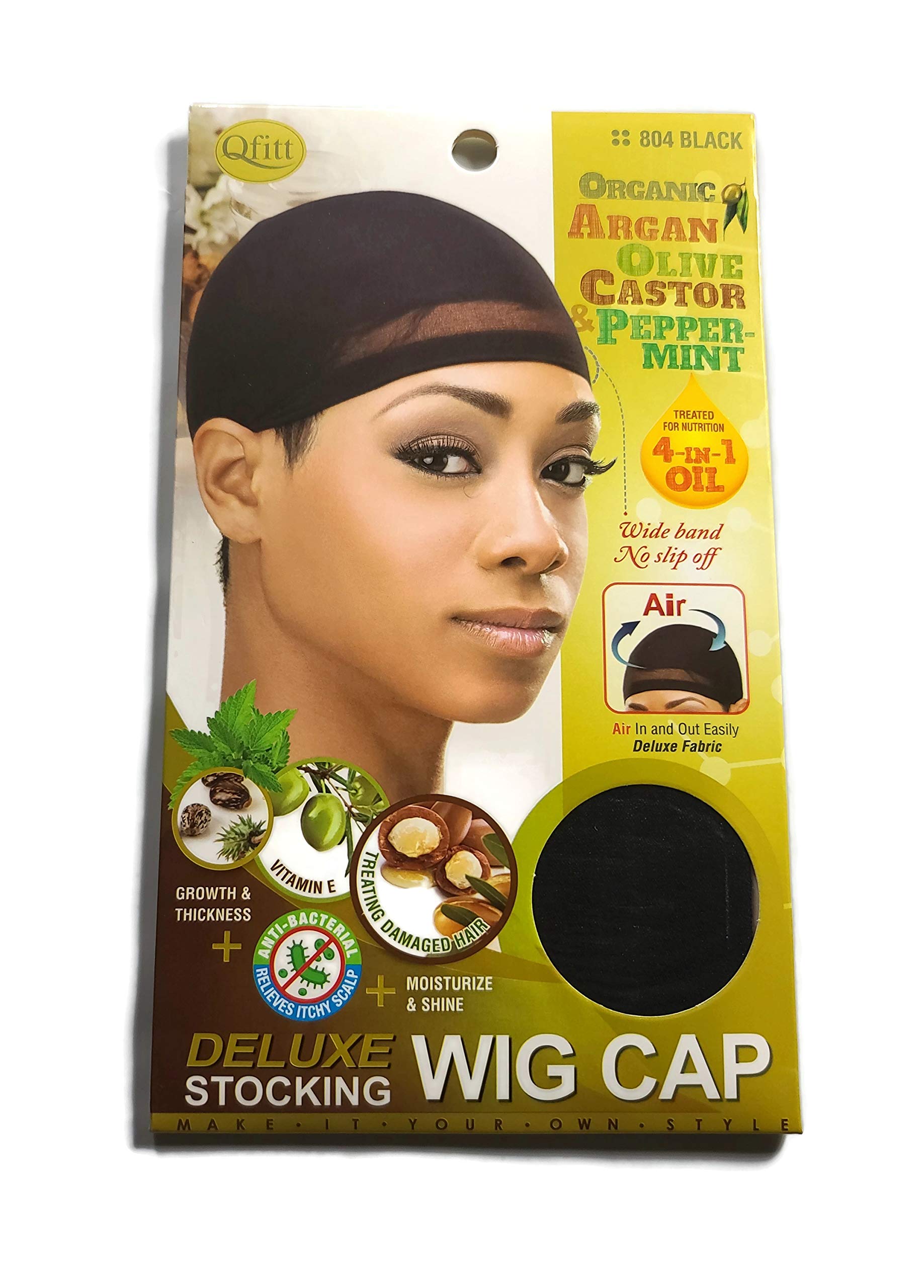 Organic Argan Oil & Shea Butter Treated Deluxe Wig Cap - Stocking Cap for Women #804 Black | Breathable & Comfortable for Daily Wear, Protective Styling & Hair Growth