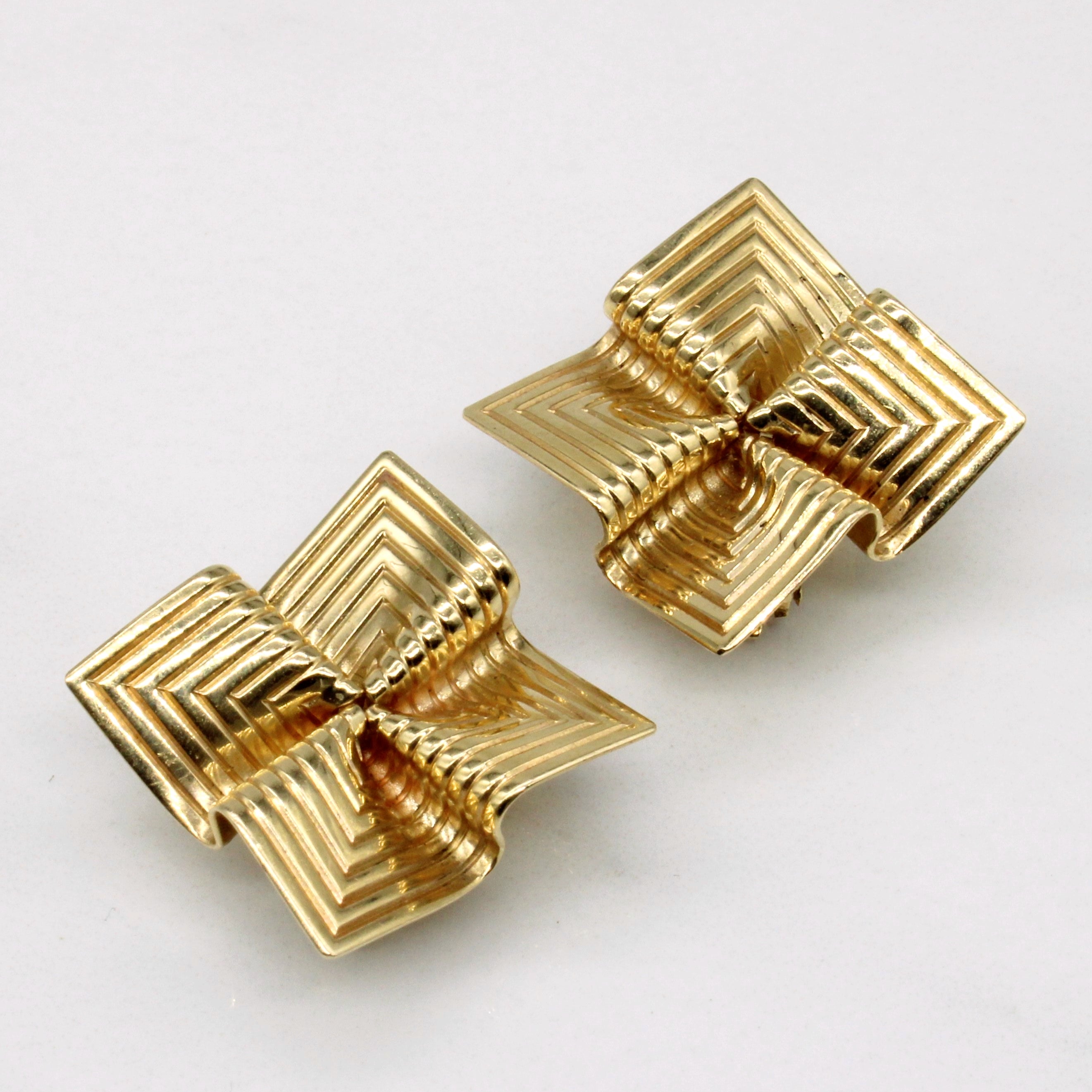 Vintage Tiffany 14k Yellow Gold Origami Pinwheel Clip-On Earrings | Retro Jewelry for Women | Perfect for Parties, Weddings & Special Occasions