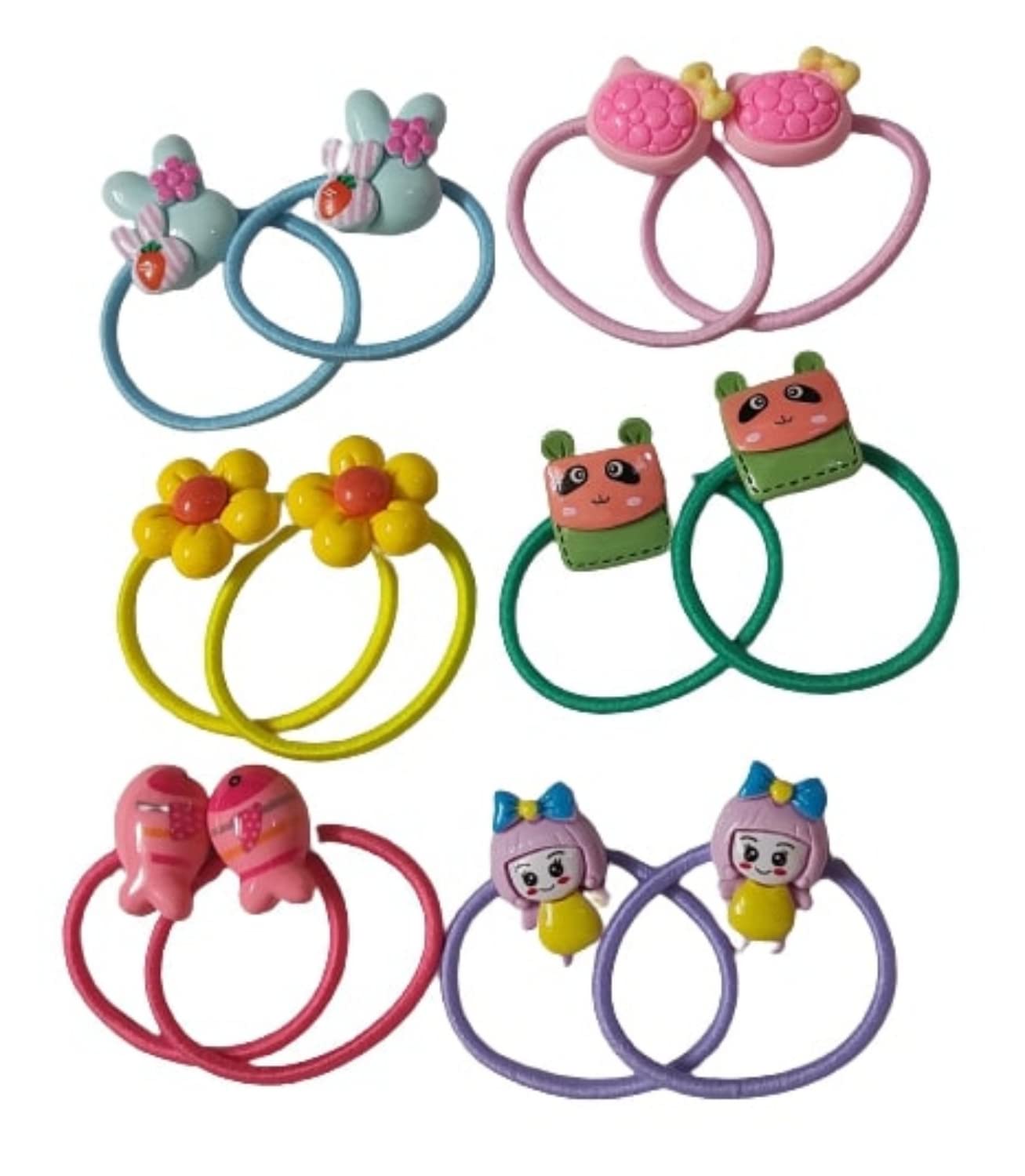 Jain Traders Hair Ponytail Holders for Toddlers & Kids - 12-Piece Multicolor Elastic Hair Bands Set (6 Pairs) - Perfect for School, Playtime & Daily Hairstyles