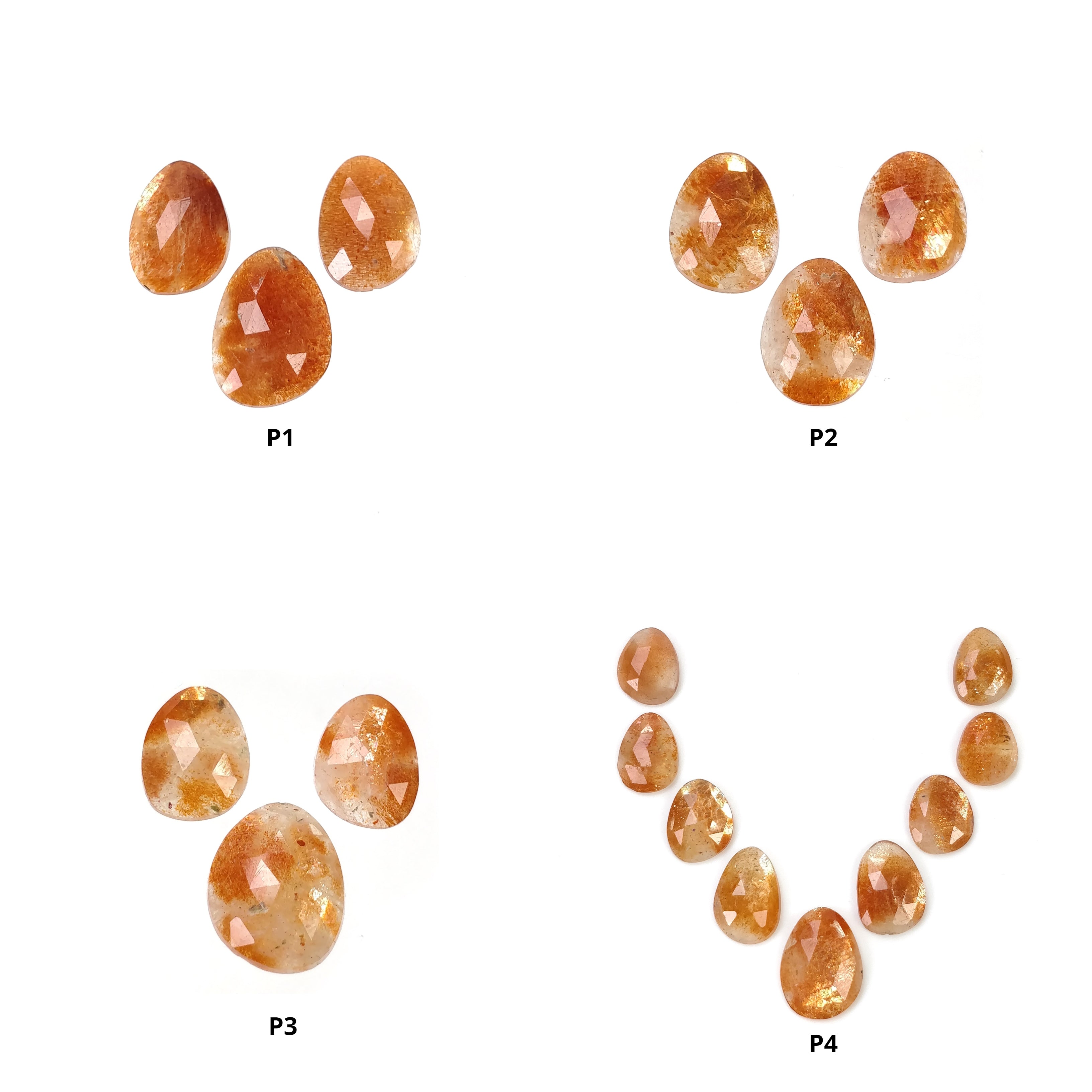 Natural Untreated Chatoyant Orange Sunstone Gemstone - Rose Cut, 3pcs & 9pcs Sets (With Video) | Healing Crystal Jewelry Making, Meditation & Energy Work
