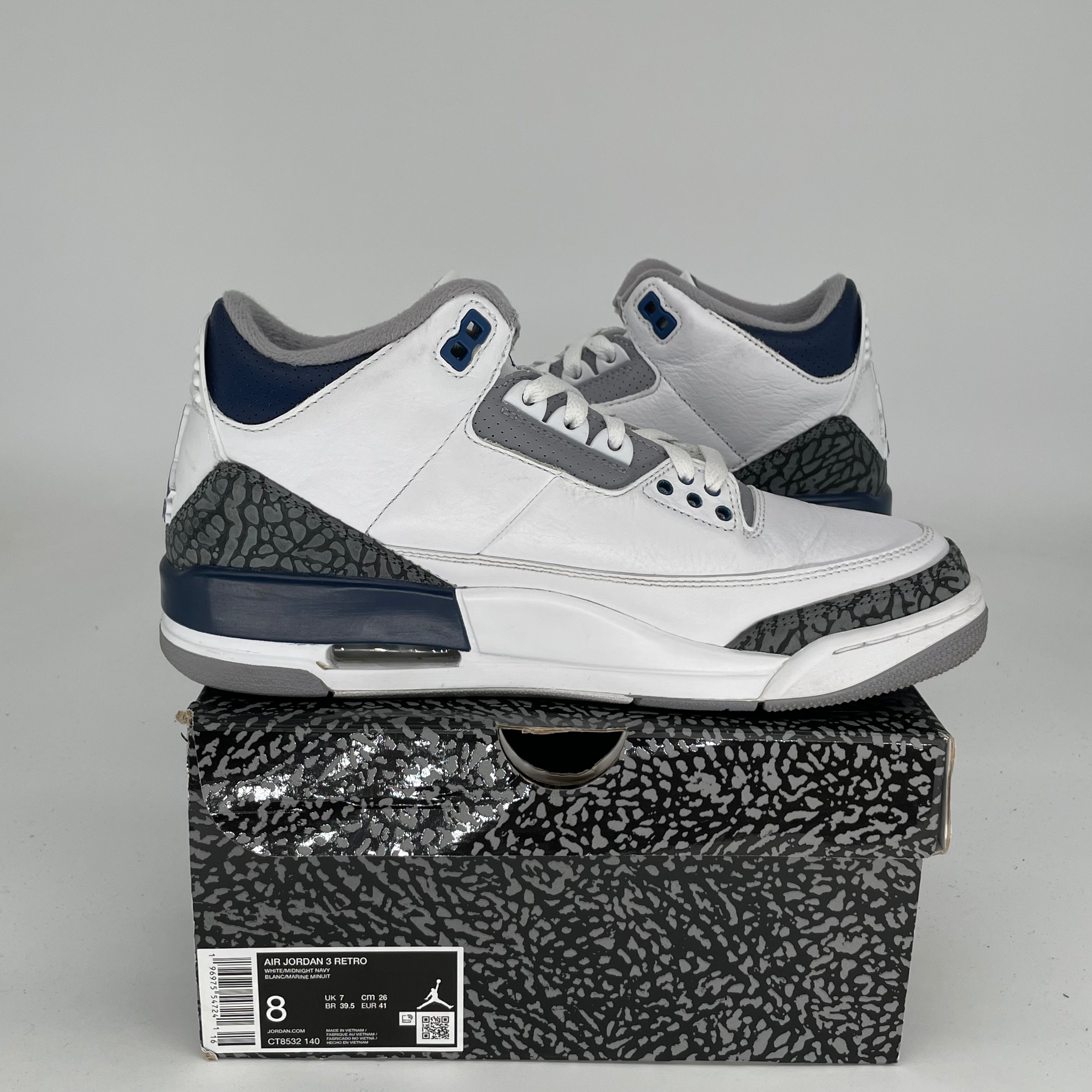AIR JORDAN 3 Retro Midnight Navy Men's Basketball Shoes Size 8 - CT8532-140 | Authentic Sneakers for Sports, Streetwear & Casual Outfits