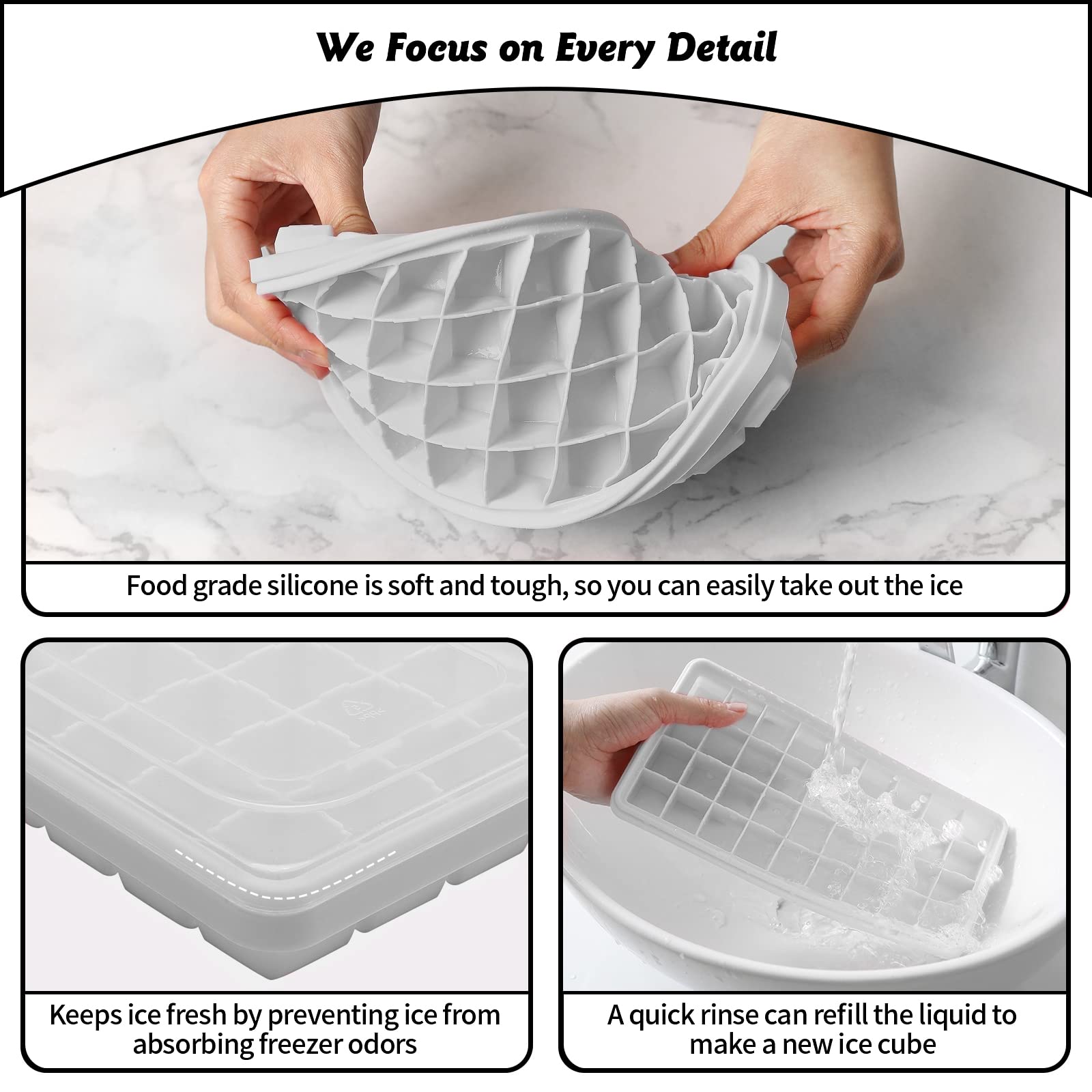Premium Food-Grade Silicone Ice Cube Tray with Lid & Storage Bin - 36 Small Nugget Ice Molds for Freezer | Leak-Proof Cover & Container | Flexible Easy-Release Design | Perfect for Cocktails, Smoothies & Beverage Chilling