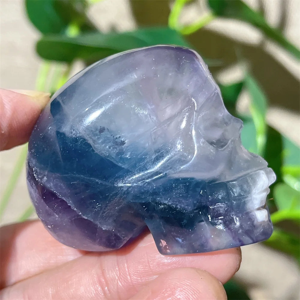 Natural Green and Purple Fluorite Crystal Skull Carving - Healing Stone, Quartz Mineral Gemstone for Spiritual Crafts, Home Decor, Meditation & Energy Work