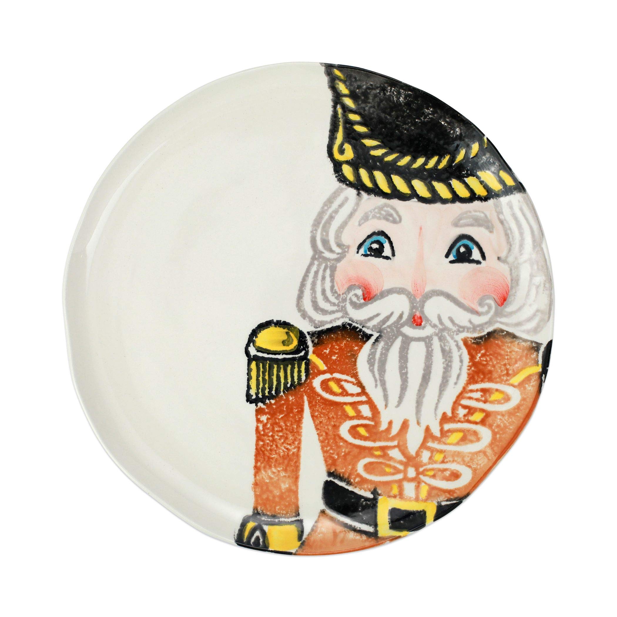 Vietri Nutcrackers Gold 11.5 Inch Terra Bianca Ceramic Dinner Plate - Handcrafted Italian Dinnerware for Holiday Parties, Fine Dining & Home Decor