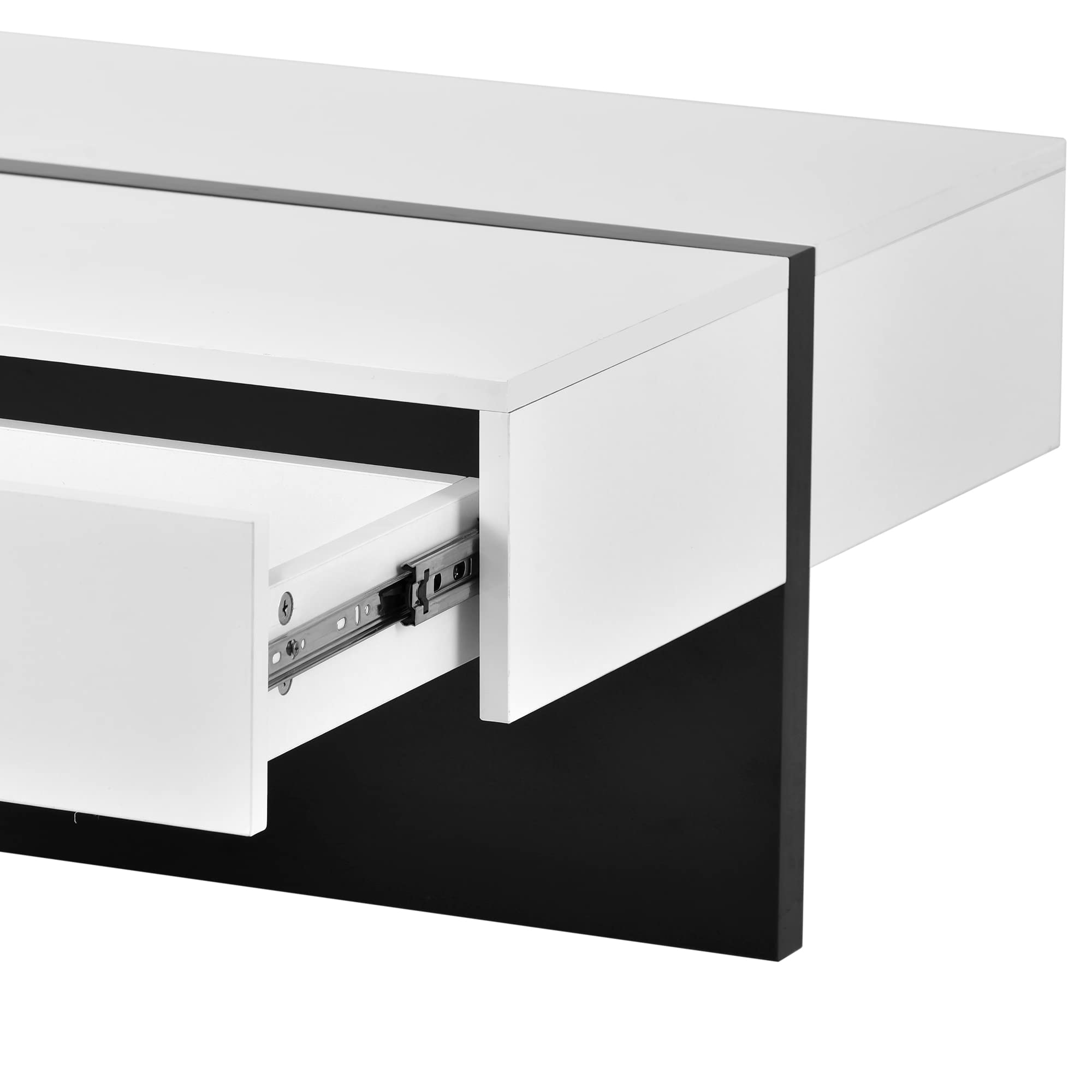 Polibi 45'' L Modern Rectangle Coffee Table with Large Storage Drawer - High Gloss White Cocktail Table for Living Room, Sofa Center Table - Perfect for Small Spaces, Entertaining Guests & Home Decor