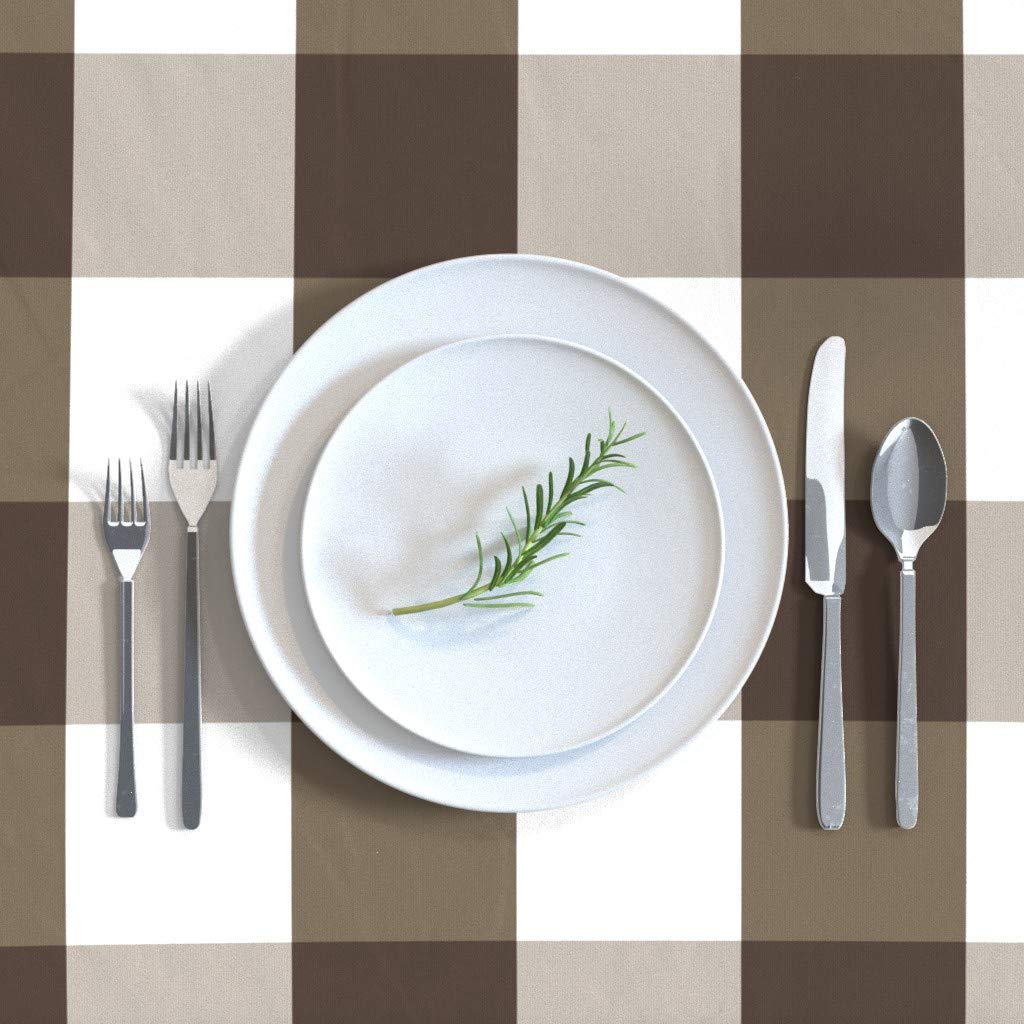 Custom Printed Cotton Sateen Tablecloth 70x144 Inches - Rustic Gingham Check Pattern in Brown, White & Chocolate for Farmhouse Dining | Perfect for Dinner Parties, Holiday Gatherings & Everyday Use