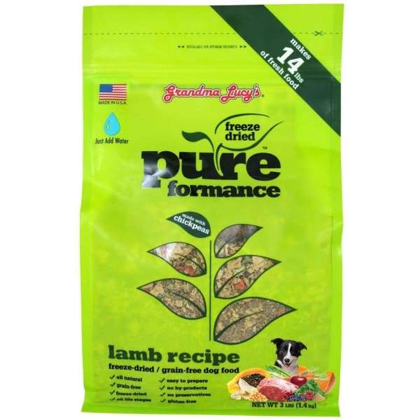 Grandma Lucy's Pureformance Freeze-Dried Grain-Free Dog Food - Lamb Recipe (3lb) | High-Protein, All-Natural Nutrition for Small & Large Dogs | Perfect for Travel, Training & Sensitive Stomachs