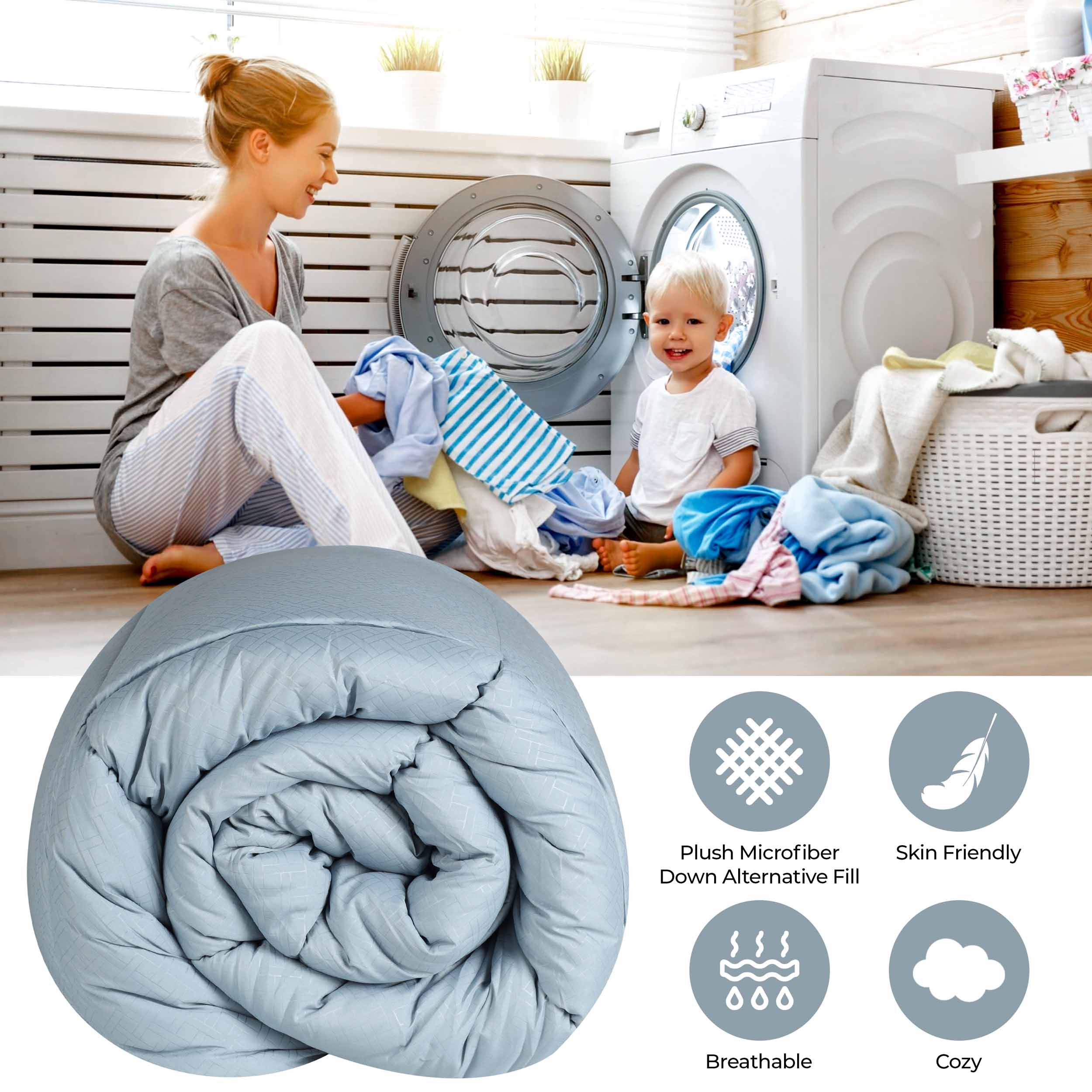 Luxury Basketweave Plush Down Alternative Comforter - Hypoallergenic & Breathable All-Season Bedding for Master Bedroom, Guest Room & Dorm