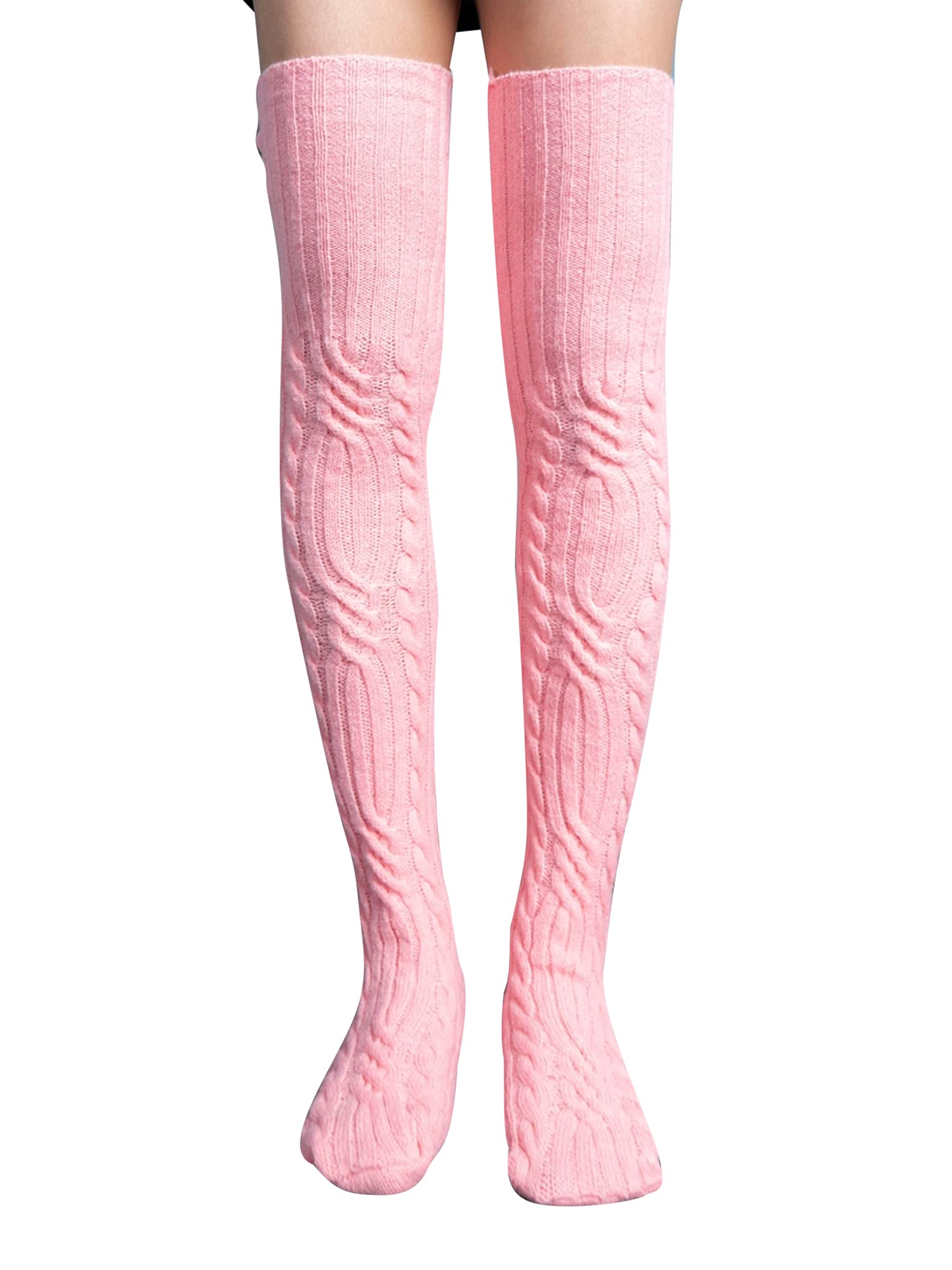 Women's Thigh High Socks - Solid Color Jacquard Knit Long Tube Stockings for Women | Perfect for Winter Warmth, Cosplay, and Fashion Outfits