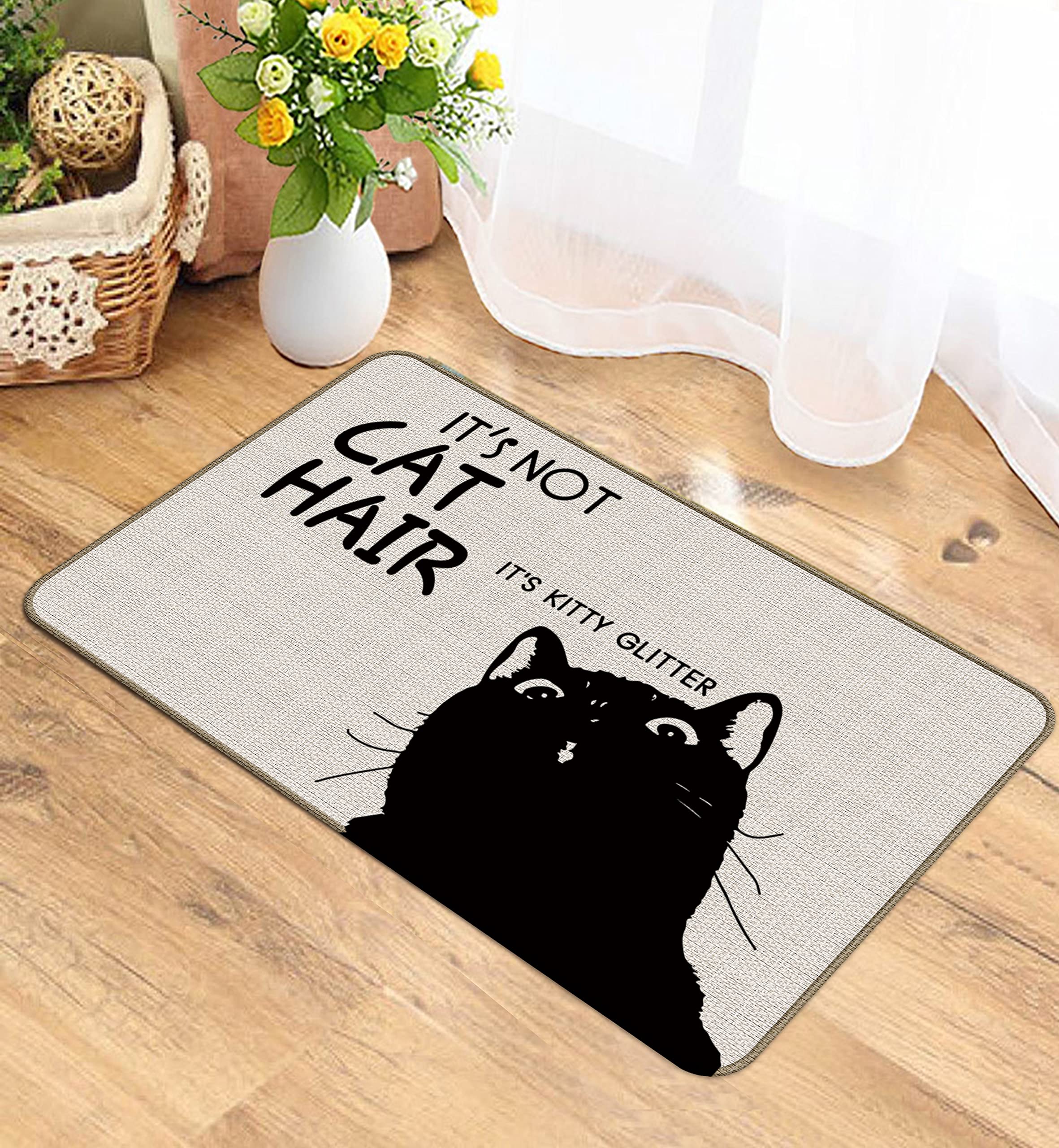 Non-Slip Black Cat Doormat - 30''x17'' Cute Cat Lover Gift for Home Decor