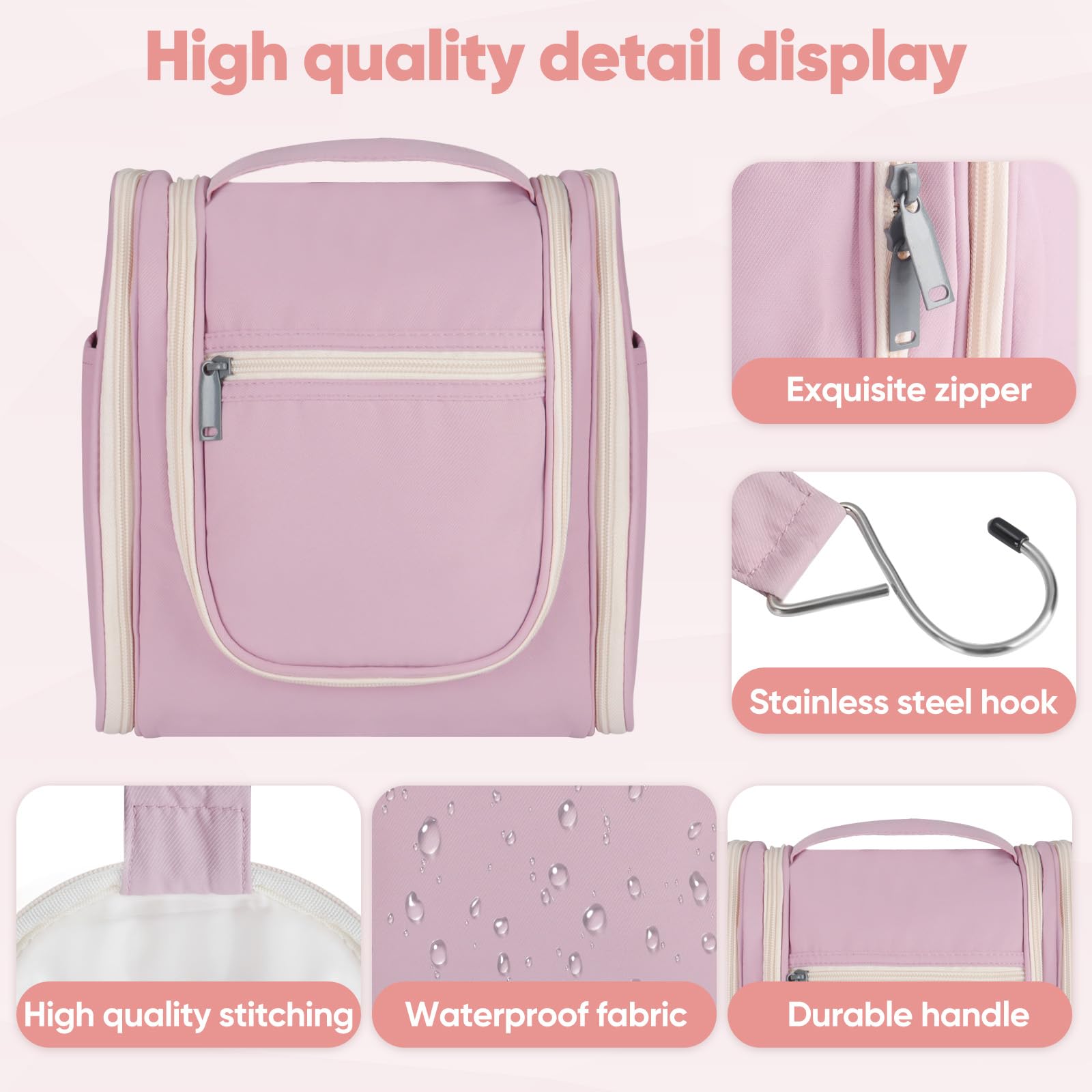 Portable Hanging Travel Toiletry Bag for Women & Men - Waterproof Cosmetic Makeup Organizer with Multiple Pockets - Perfect for Camping, Gym, Travel & Home Use (Blush Pink, Large Size)