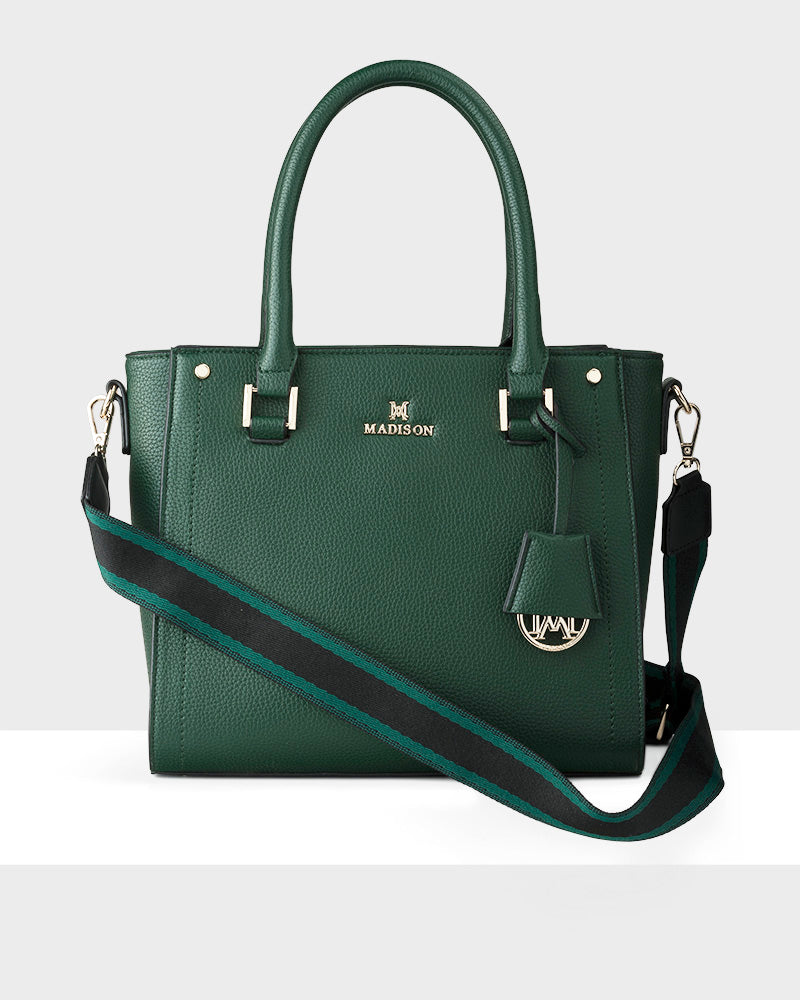 Angie Medium 3 Compartment Satchel Bag with Adjustable Stripe Shoulder Strap - Stylish Crossbody Purse for Women, Perfect for Work, Travel & Everyday Use