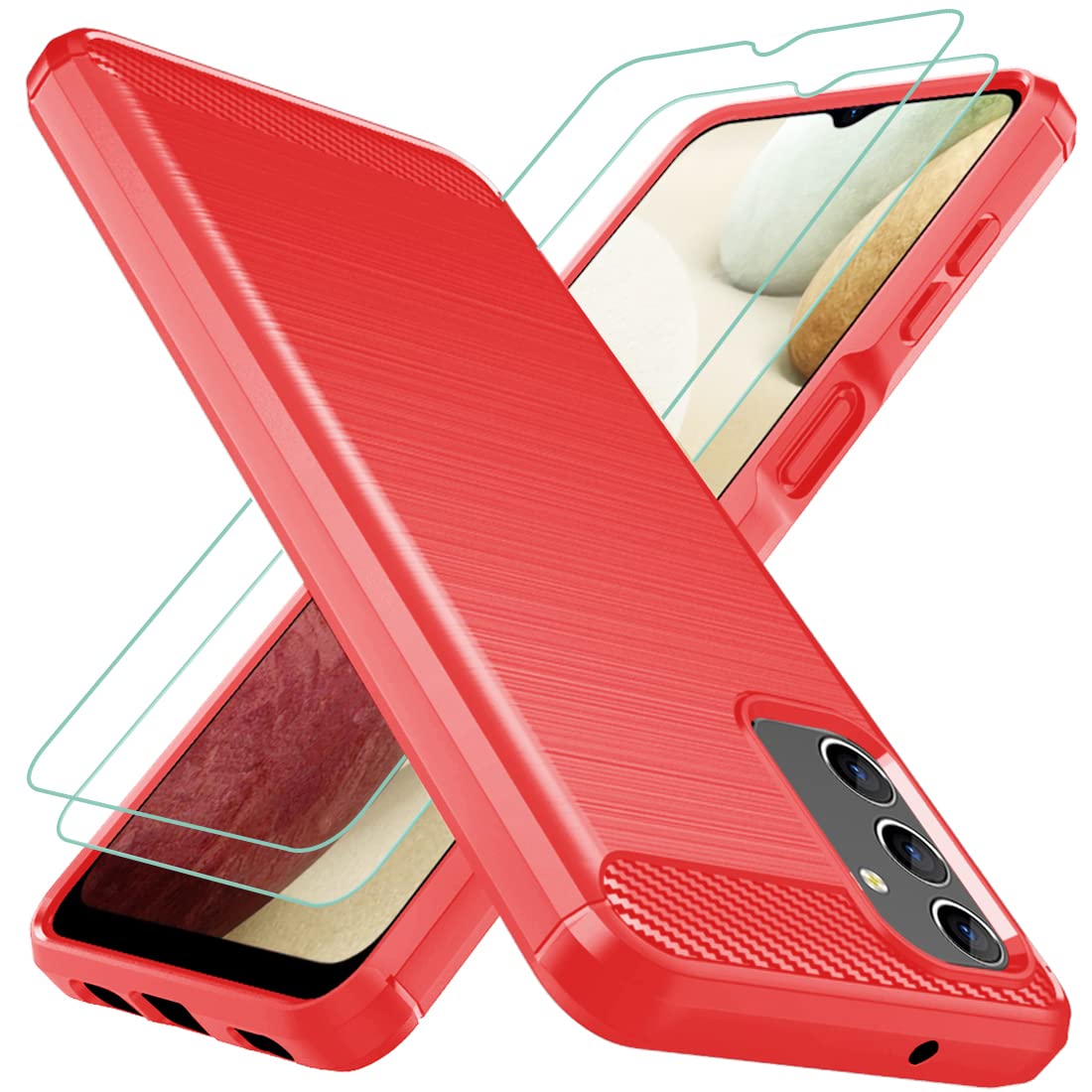 Osophter Shock-Absorption Flexible TPU Rubber Protective Case for Samsung Galaxy A13 4G/5G & A04S with Screen Protector - Durable Phone Cover for Everyday Use, Travel & Outdoor Activities (Red)