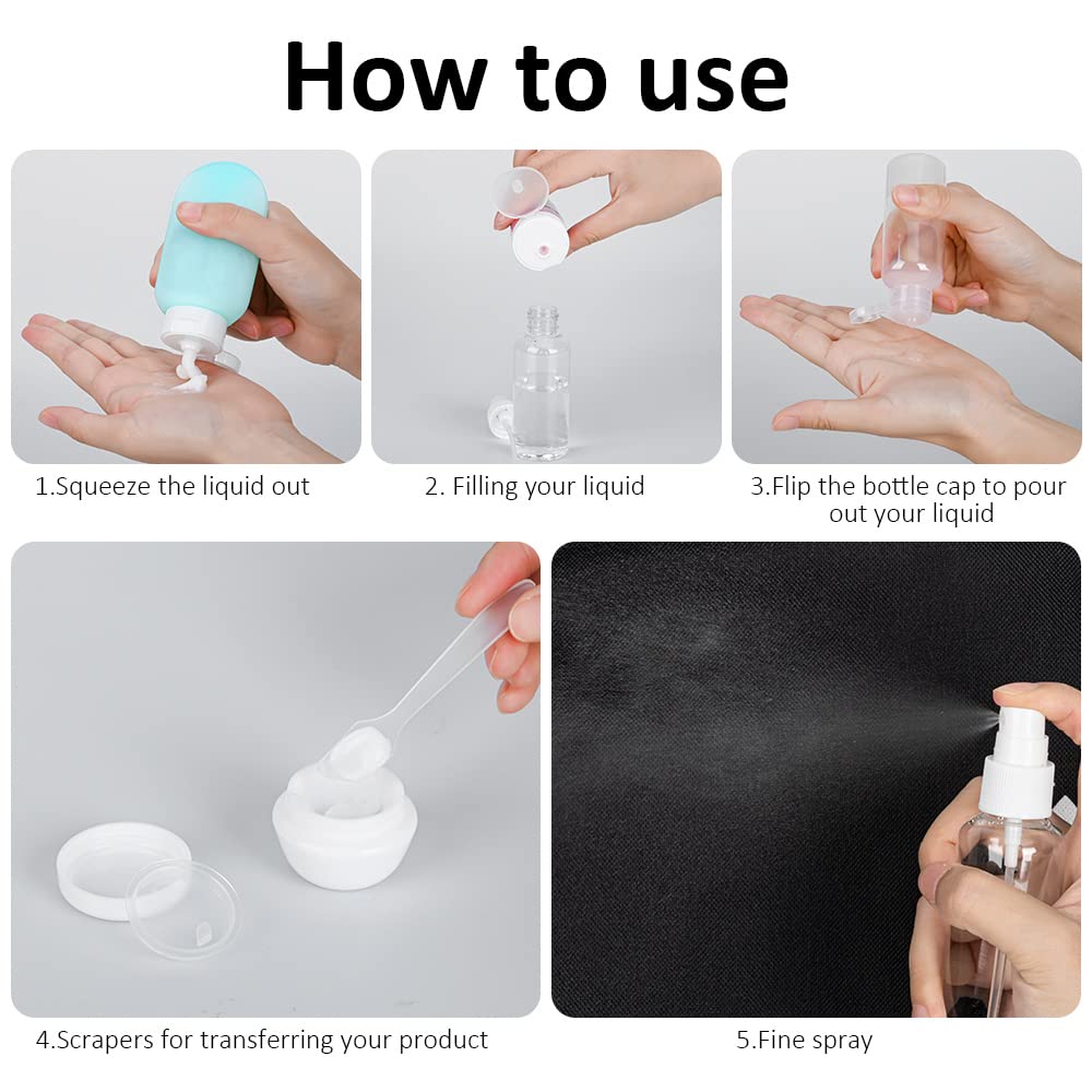 **Darbermu 12-Pack Travel Bottles Set - Leak Proof Refillable Squeeze Containers with Spray Bottles & Pots for Toiletries, Lotion, Cream, Shampoo (60ml) - Perfect for Air Travel, Gym, Camping & Home Use**