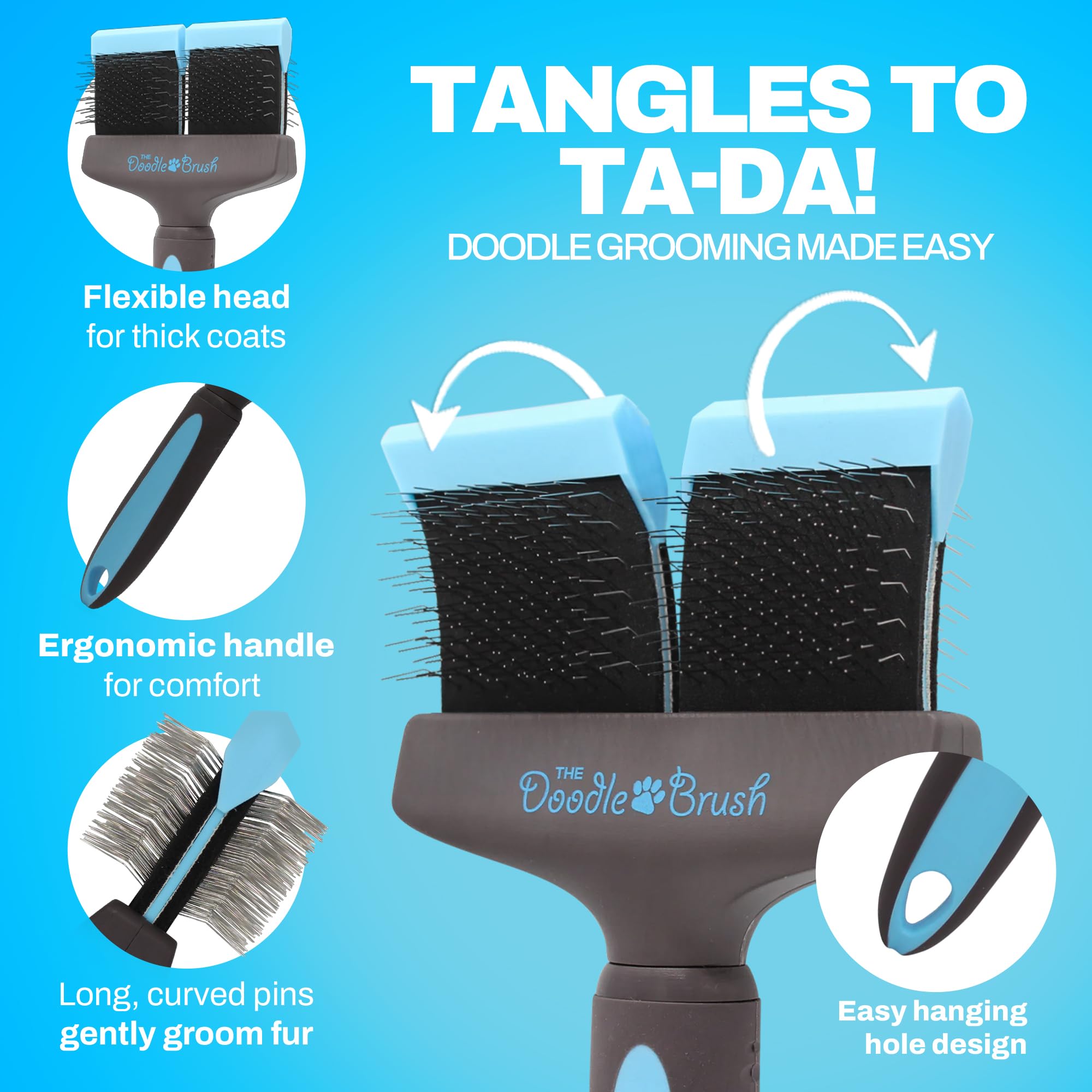Double Head Slicker Brush for Dogs - Detangling & Grooming Brush for Cockapoo, Goldendoodle, Poodle & Long Haired Dogs - Perfect for Home Pet Care & Professional Grooming