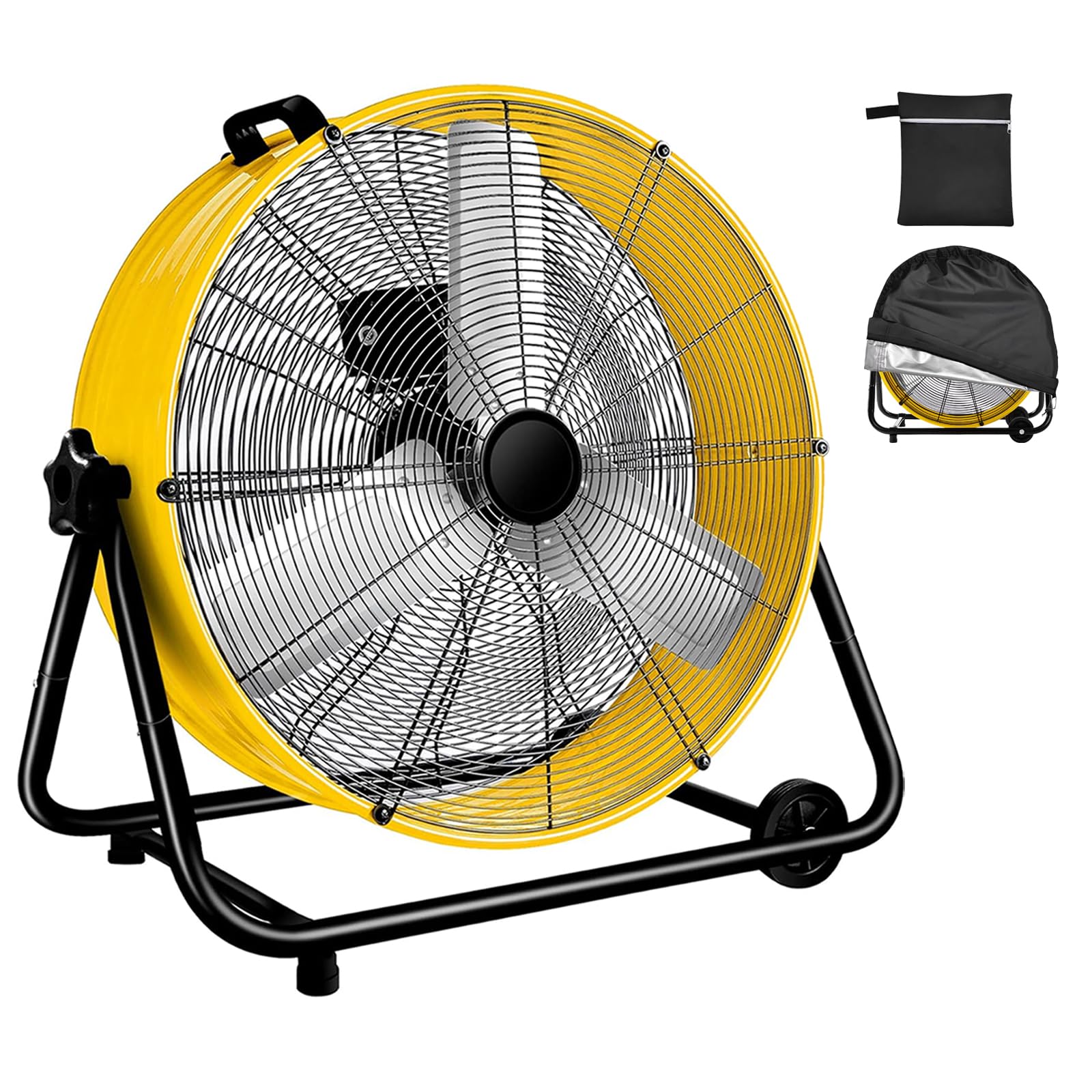 24 Inch Heavy Duty Industrial Drum Fan - 8800 CFM High Velocity Air Circulation with 3 Speed Settings | Commercial & Residential Use for Warehouse, Workshop, Factory, Greenhouse & Home Cooling