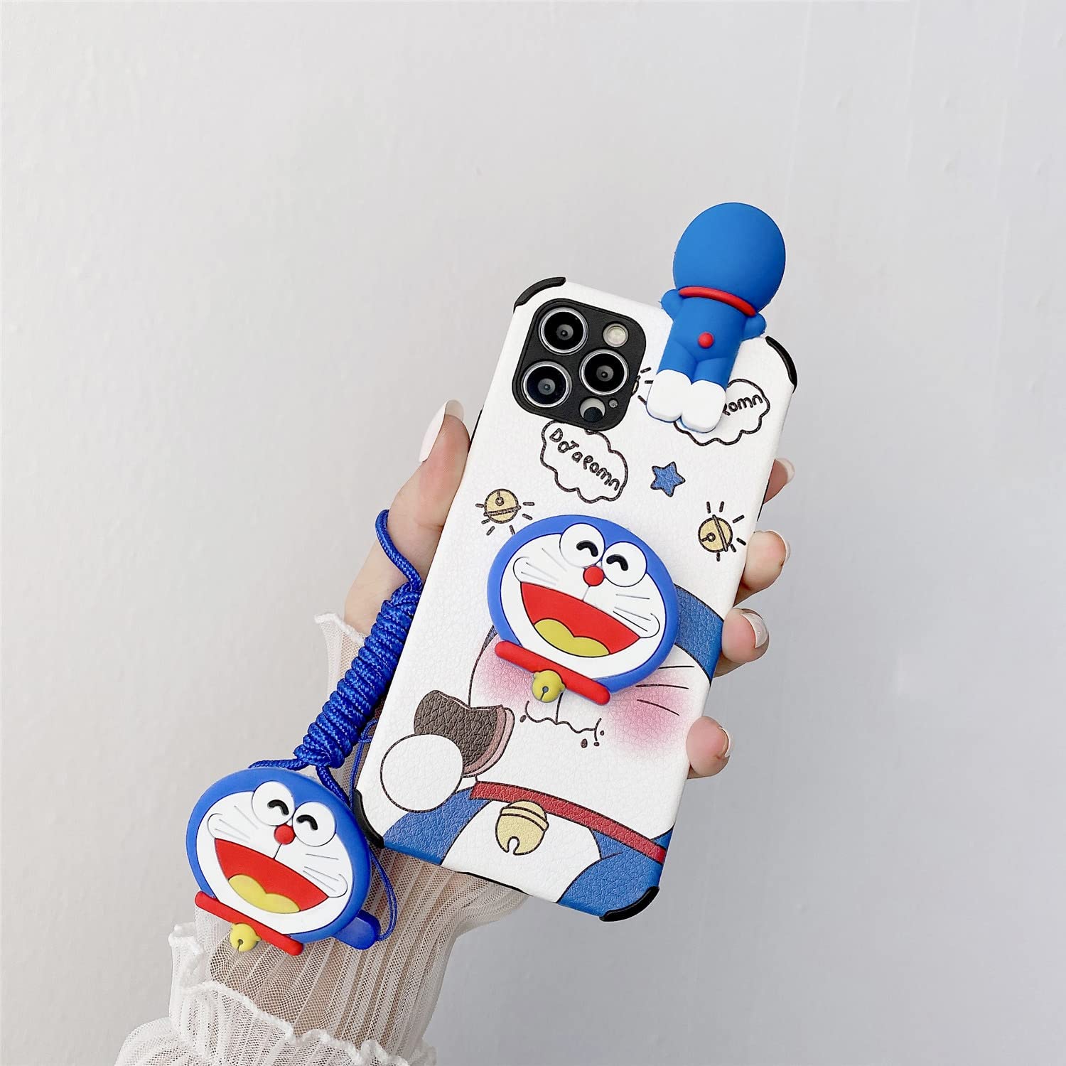 MOQINO Cartoon Shockproof iPhone XR Case - Soft TPU & Lambskin Phone Cover with Stand Holder & Neck Strap Lanyard | Cute Protective Case for Daily Use, Travel & Work (Style 2)