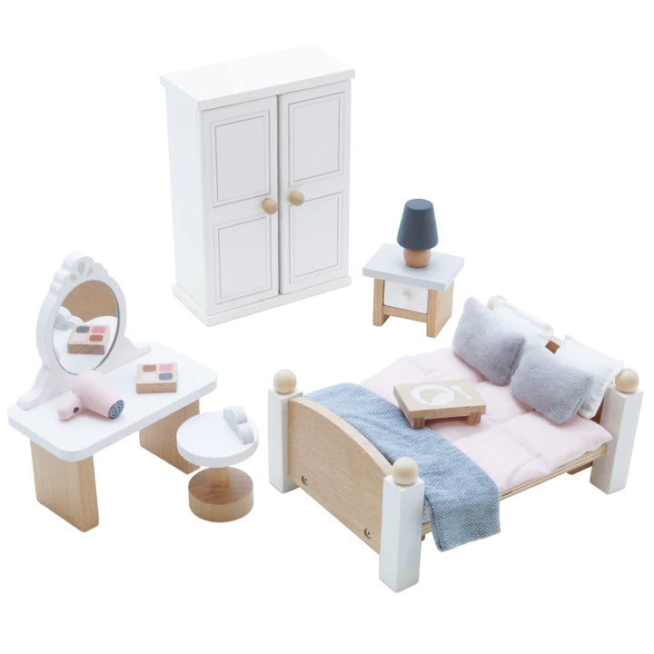 Miniature Wooden Dollhouse Furniture Set - Bedroom Decor for Dolls | Perfect for Kids' Playtime, DIY Projects & Collectors