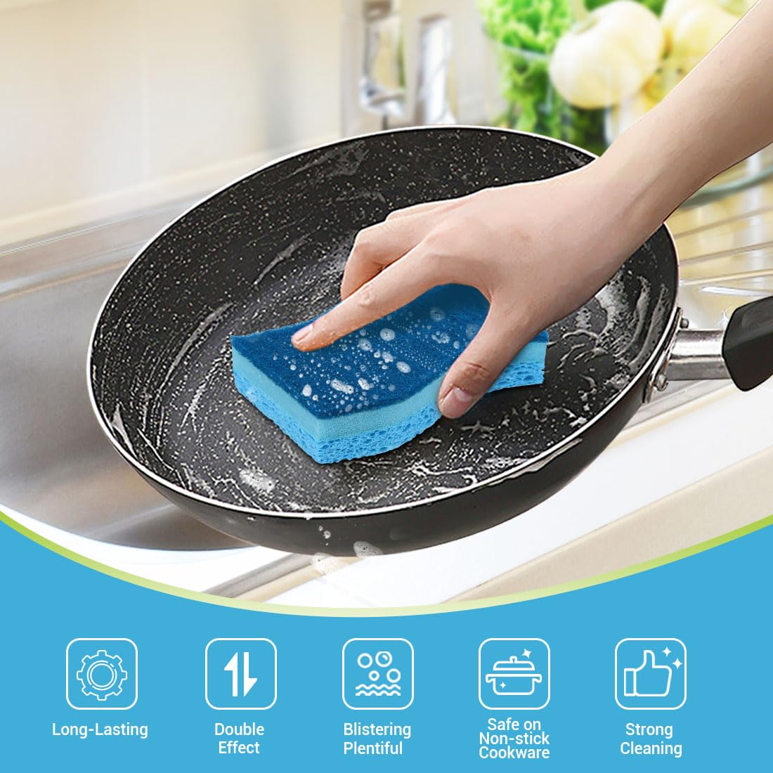 AIDEA Non-Scratch Scrub Sponges - 24 Pack | Safe for Non-Stick Cookware & Delicate Surfaces | Fast Cleaning Kitchen & Bathroom Sponges | Perfect for Dishes, Countertops, and Household Cleaning