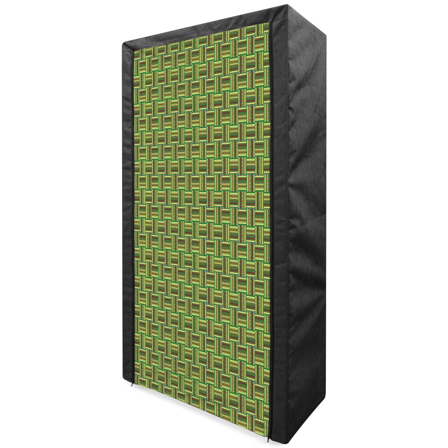 Ambesonne Ethnic Portable Fabric Wardrobe with Stripes & Ornamental Checkered Squares - 33.5