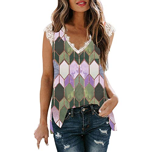 4th of July Women's Crochet Lace V-Neck Short Sleeve Loose Tunic Tank Top - Casual Summer Beachwear & Patriotic Holiday Outfit
