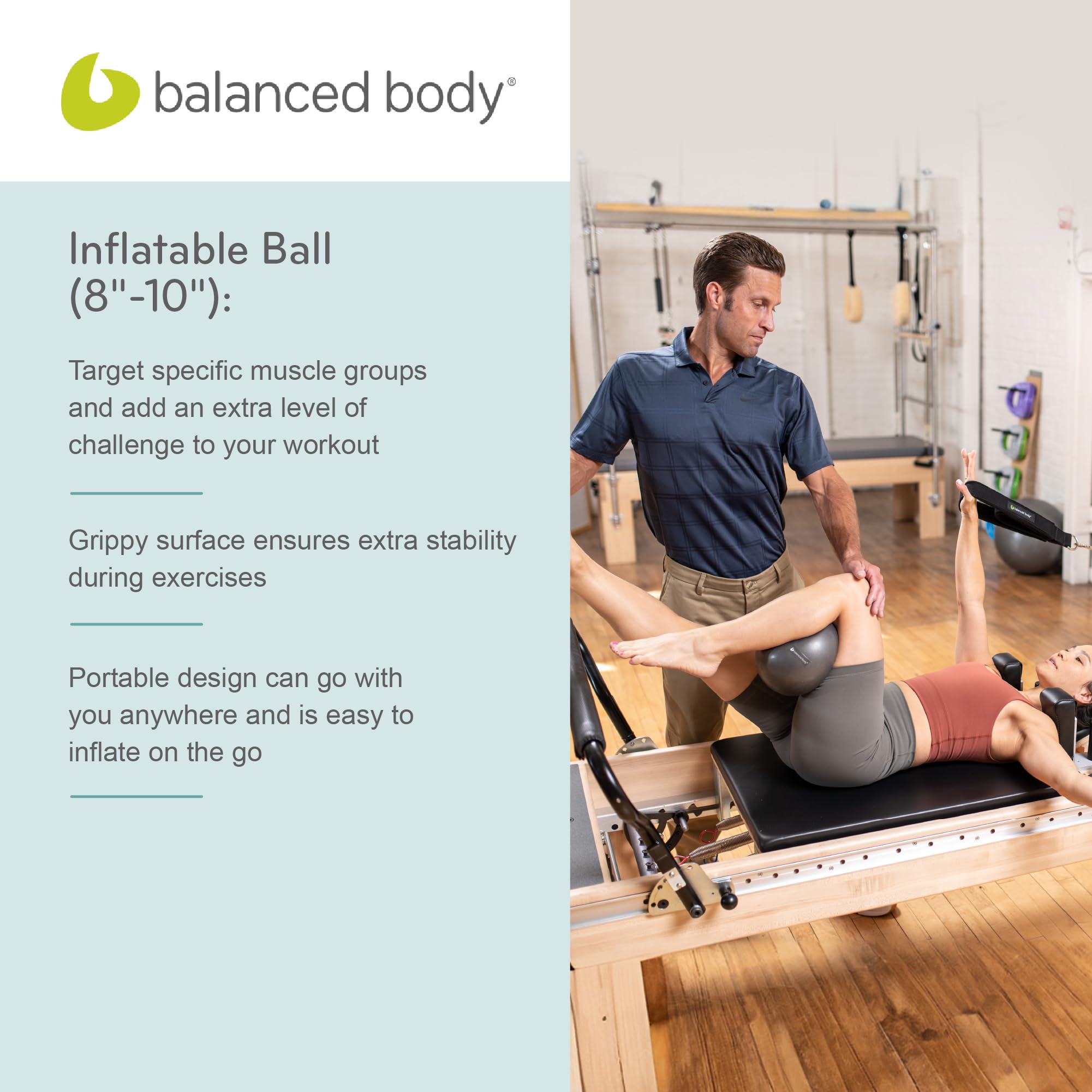 Balanced Body Inflatable Exercise Ball for Stability, Core Strength & Fitness | 8-10 Inch Pilates Ball for Home Gym, Yoga & Physical Therapy | Storm Gray Stability Ball for Balance Training, Posture Correction & Rehabilitation