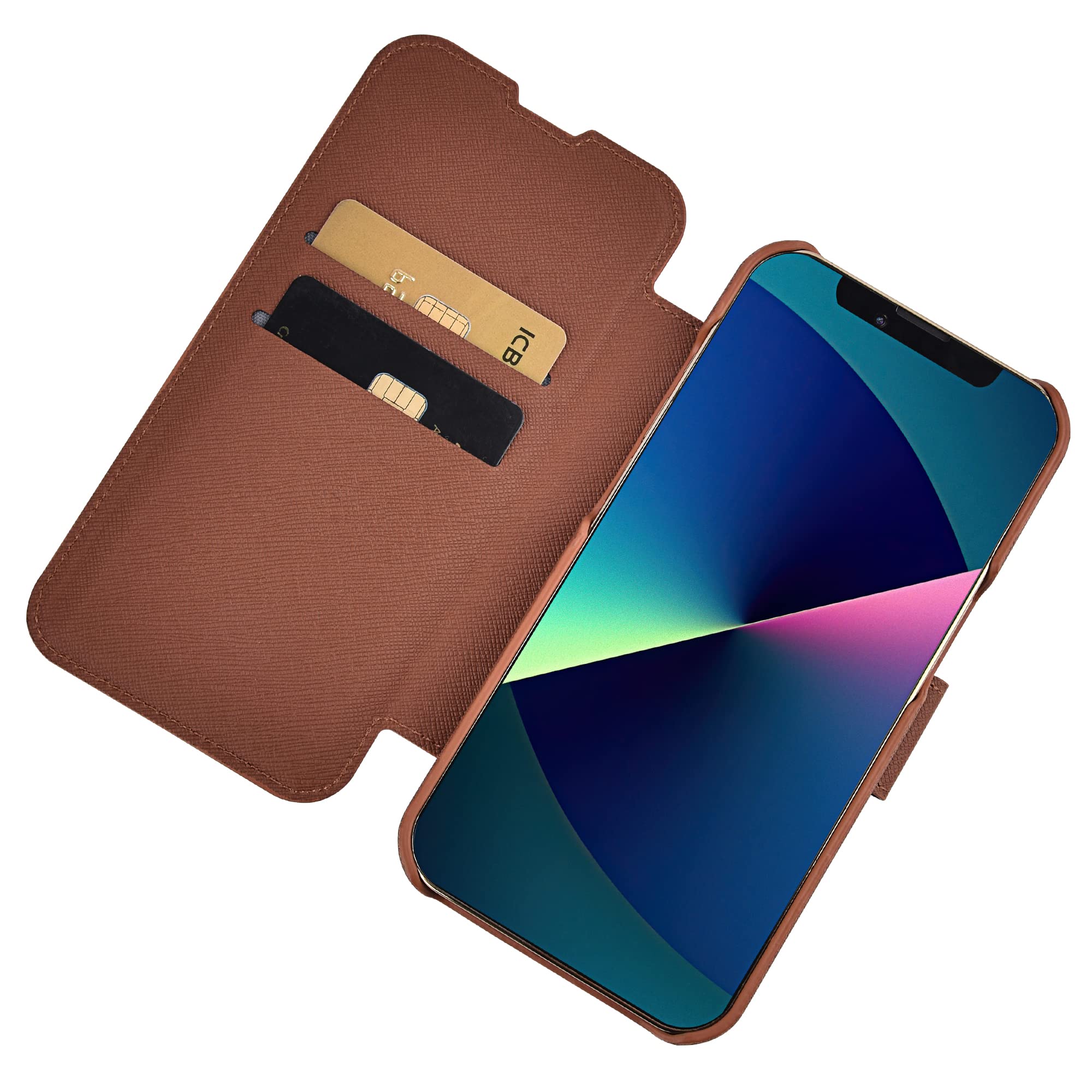GUOHUA iPhone 13 Pro Max Wallet Case - Premium PU Leather Flip Cover with Card Slots & Cross Pattern Design (Brown) - Perfect for Business Professionals & Daily Use